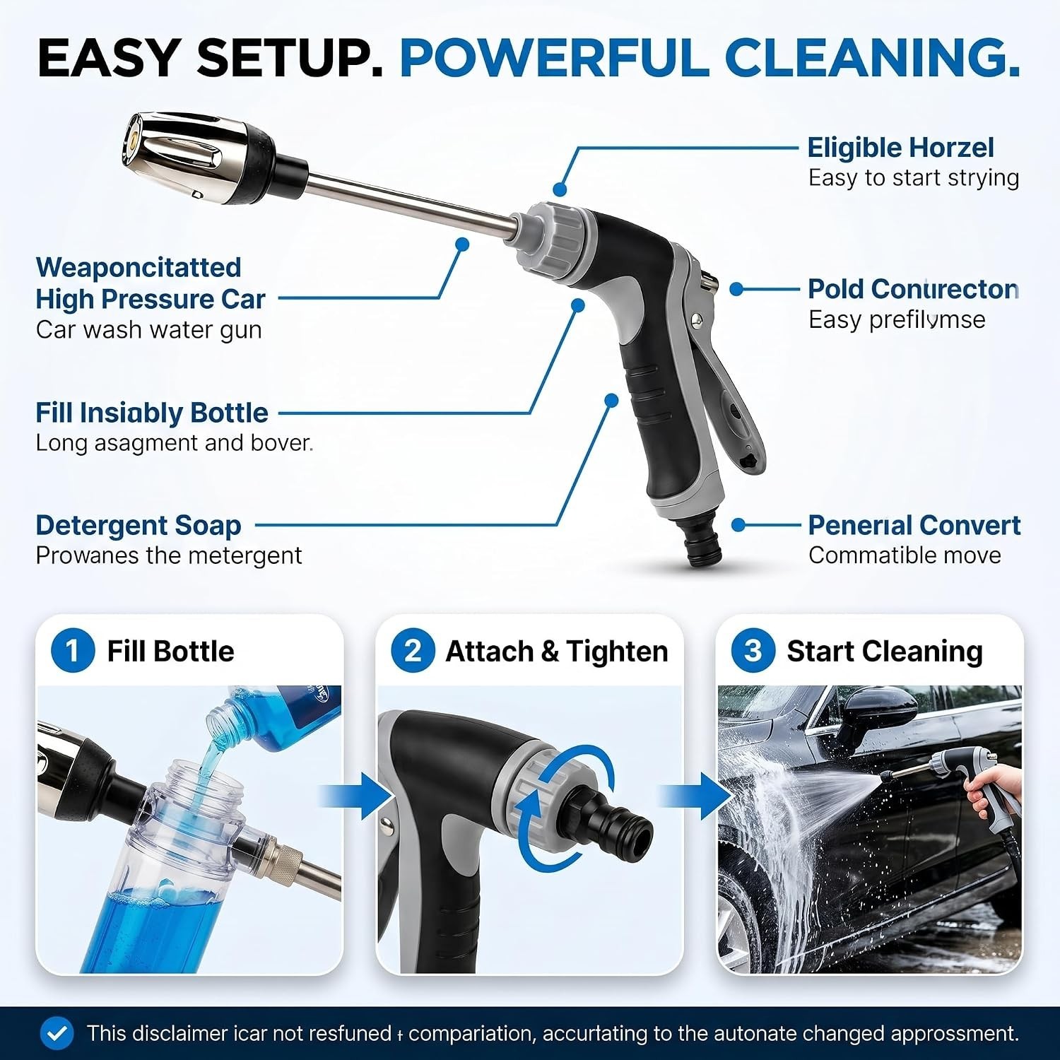 Pressure Washer with Stainless Steel Long Handle, 3 Adjustable Spray Modes, Suit