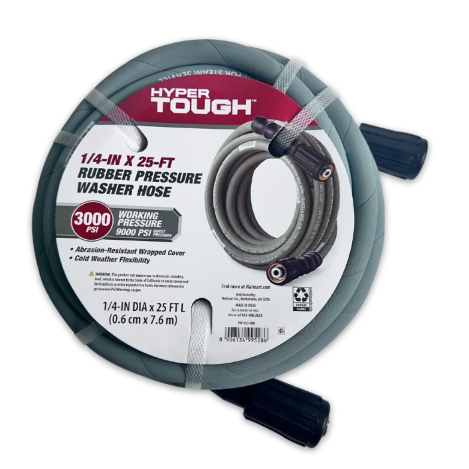 Hyper Tough 25ft Pressure Washer Hose 1/4″ 3000 PSI M22 Fittings Rubber