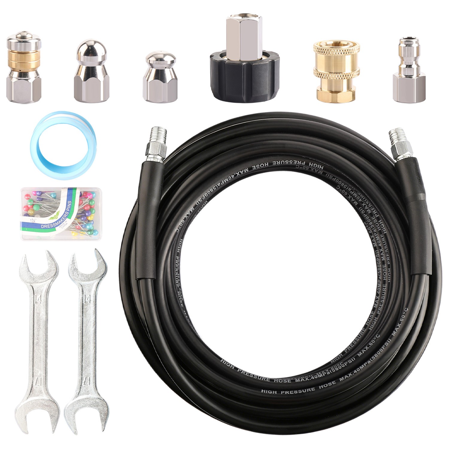 50FT 1/4″ M-NPT 5800PSI Drain Cleaner Hose Sewer Jetter Kit for Pressure Washer