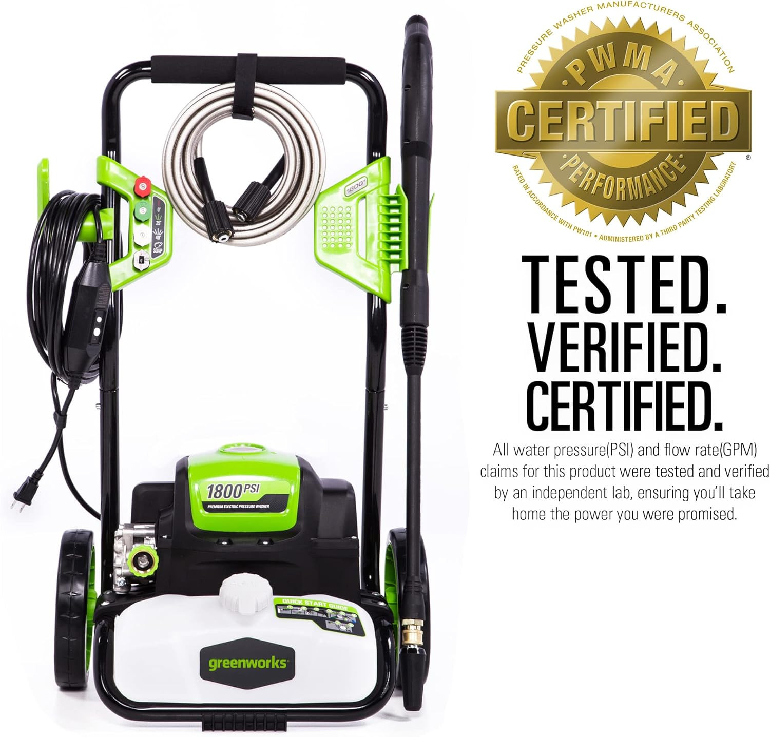 1800 PSI 1.2 GPM Pressure Washer (Open Frame) PWMA Certified