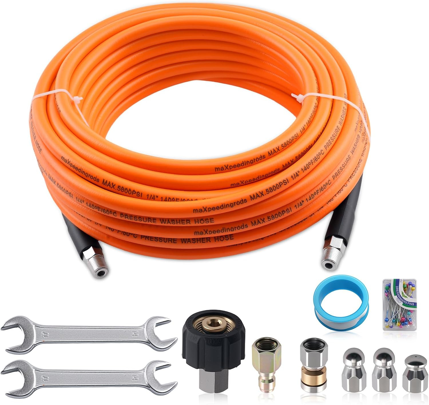 Sewer Jetter Kit for Pressure Washer 50FT, 5800PSI Drain Cleaner Hose 1/4 Inch N