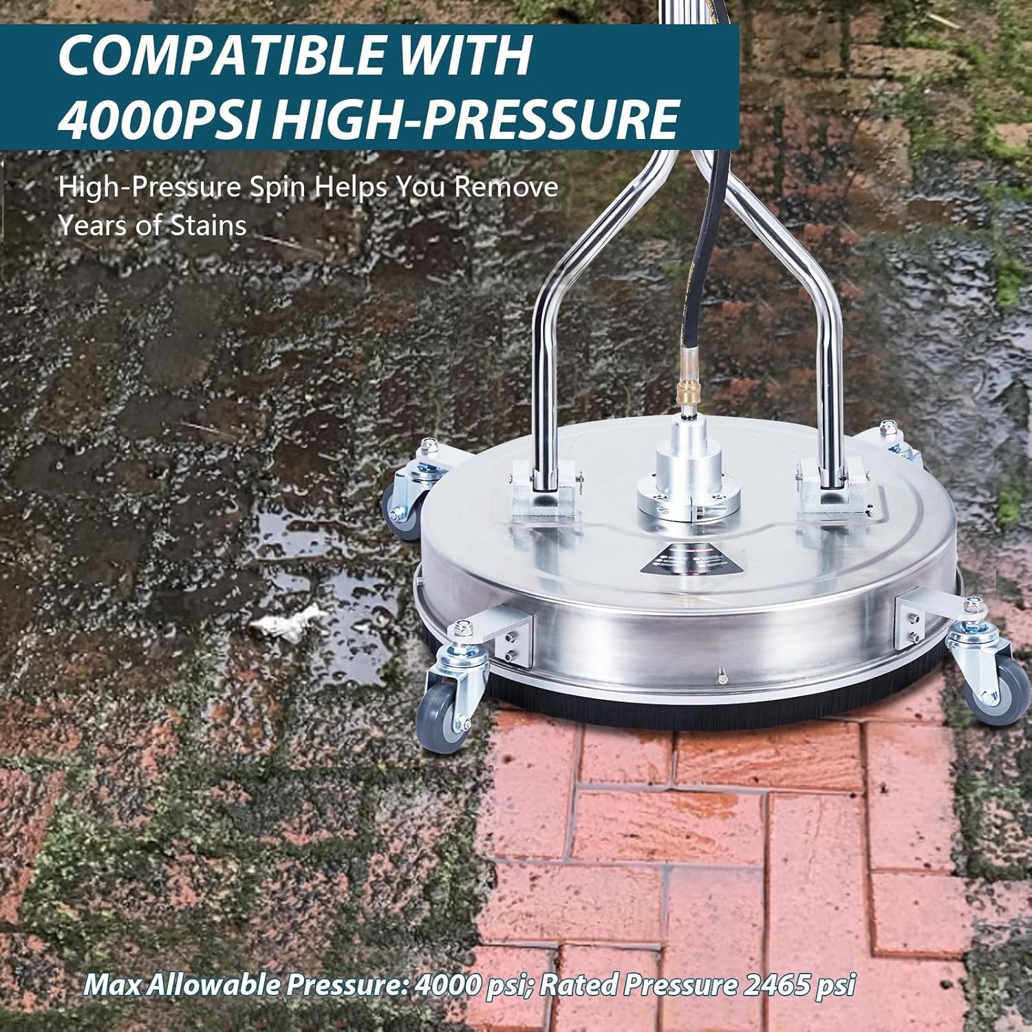 20″/24″ Stainless Steel Power Pressure Washer Surface Cleaner 4000PSI w/ Handle