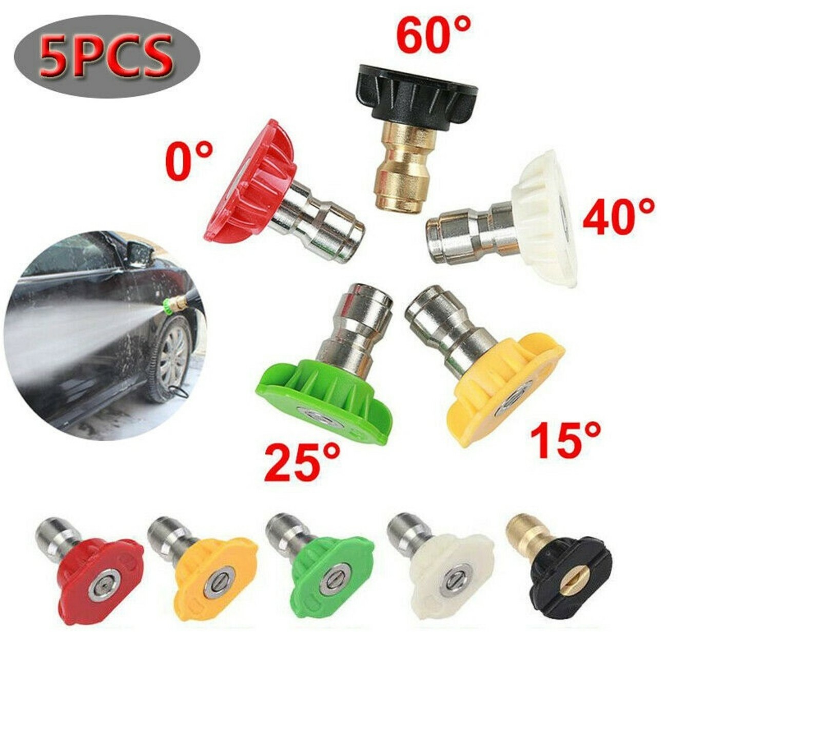 5 PCS High Pressure/Power Washer Spray Nozzle Kit 5 Pack Quick Connect 1/4″