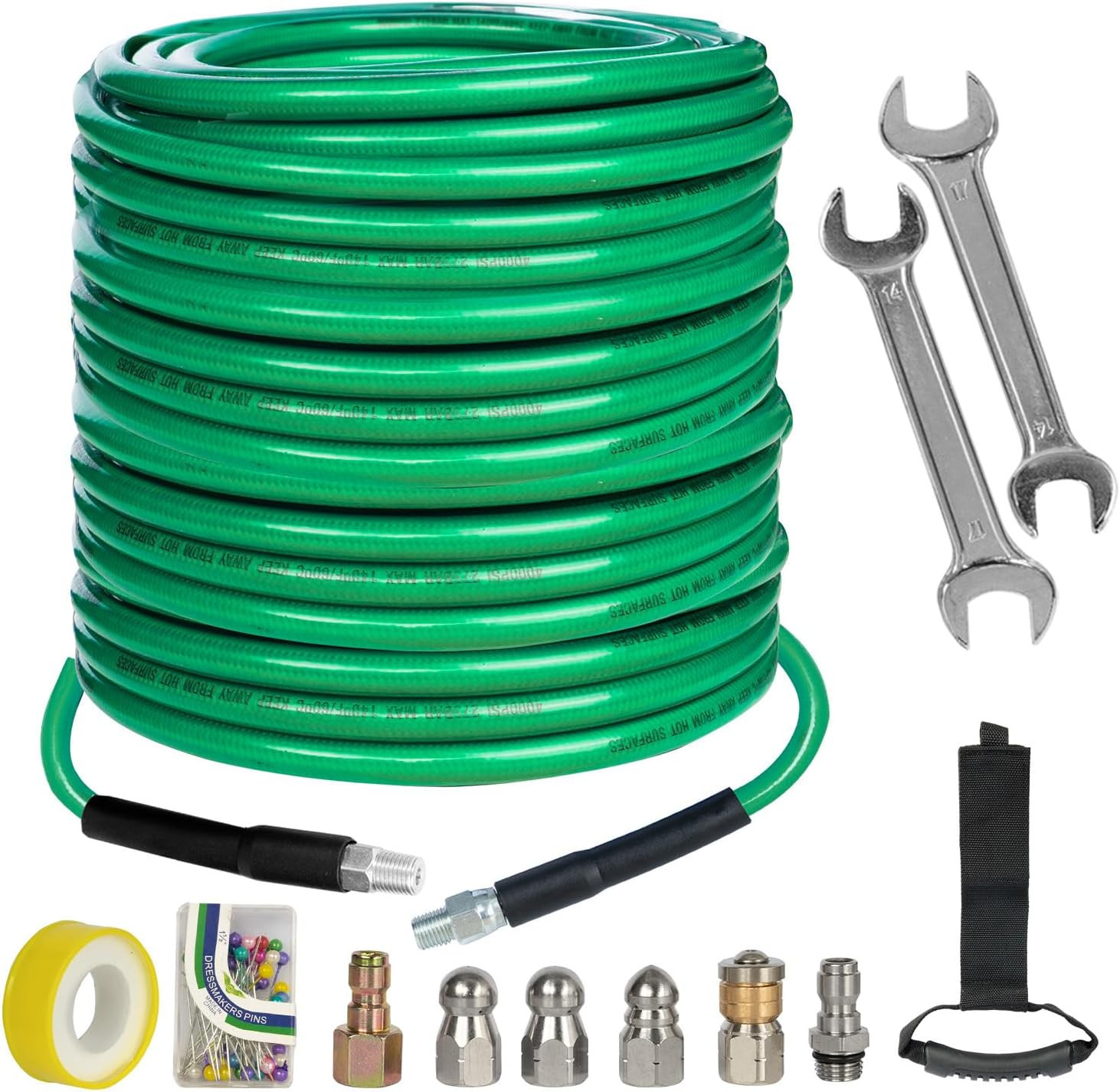 Sewer Jetter Kit for Pressure Washer 150FT, 4000 PSI Drain Cleaner Hose 1/4 Inch
