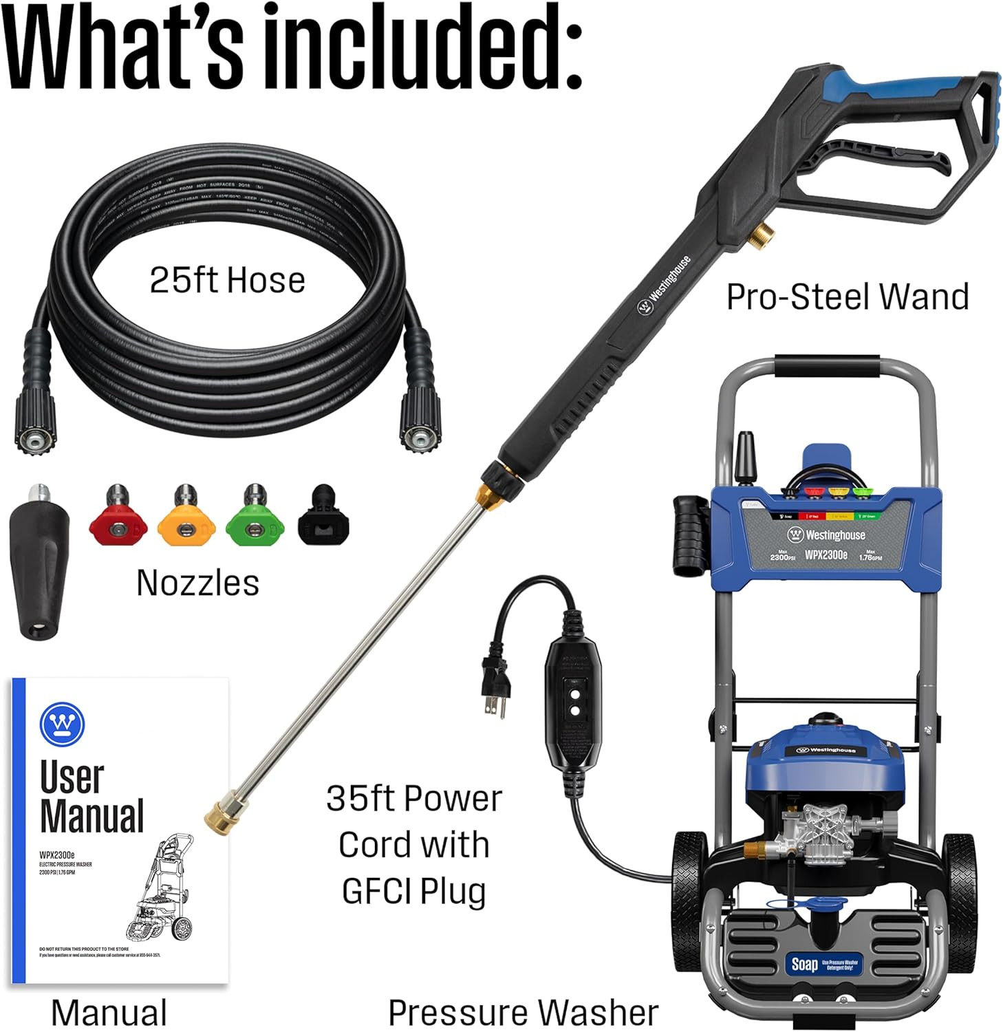 Westinghouse Wpx2300E Electric Pressure Washer, 2300 Max PSI and 1.76 Max GPM, I