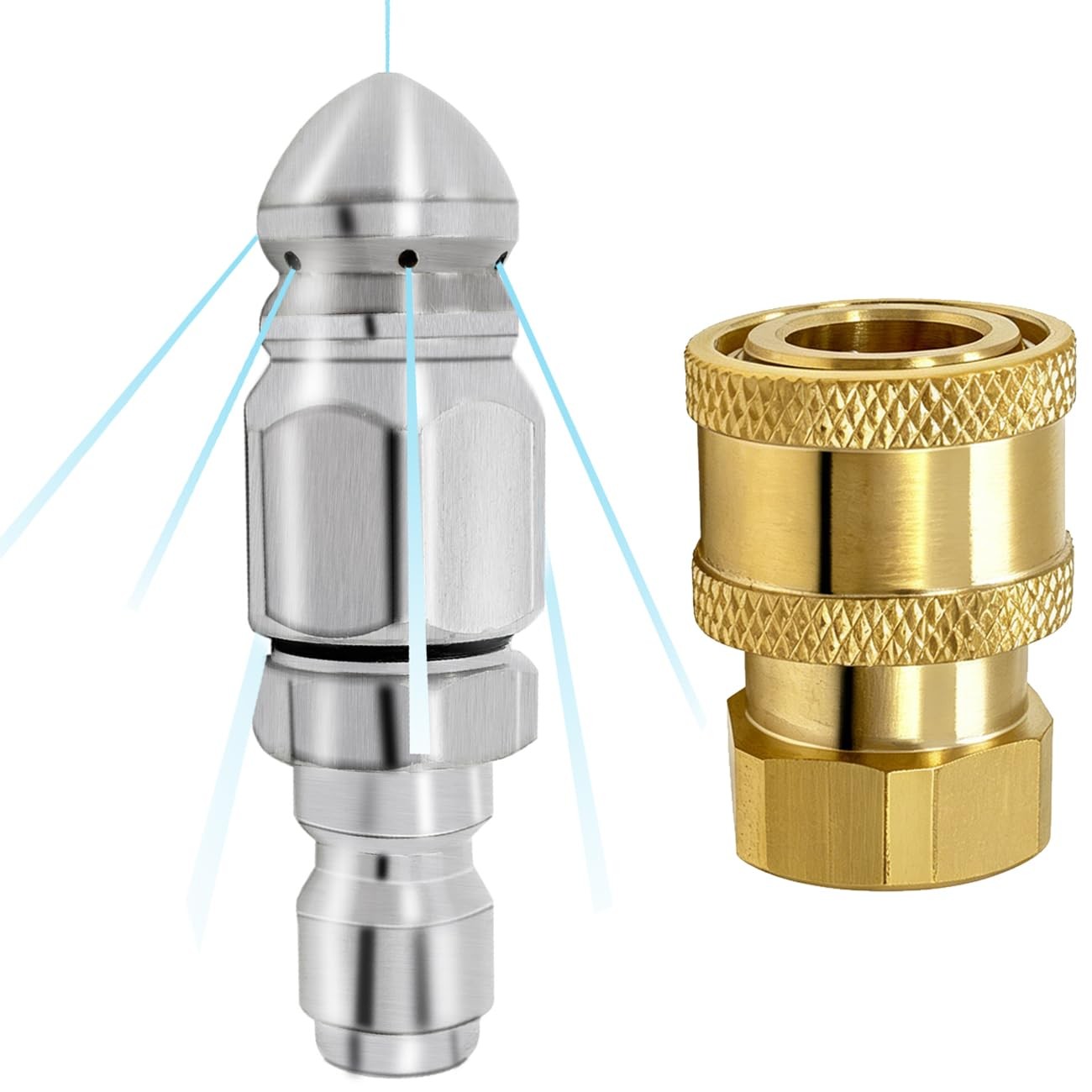 2 Pack Sewer Jetter Nozzle Kit with Pressure Washer Coupler, Stainless Steel …