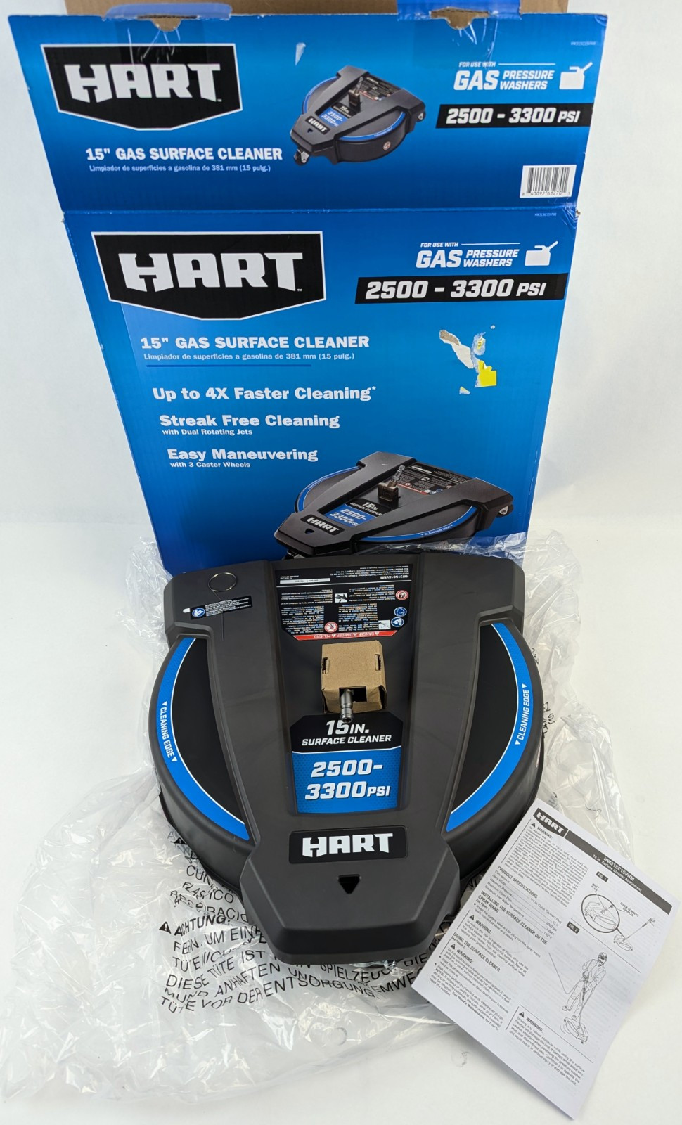 HART 15” Surface Cleaner – 2500-3300 PSI Pressure Washer – 1/4” Quick Connect
