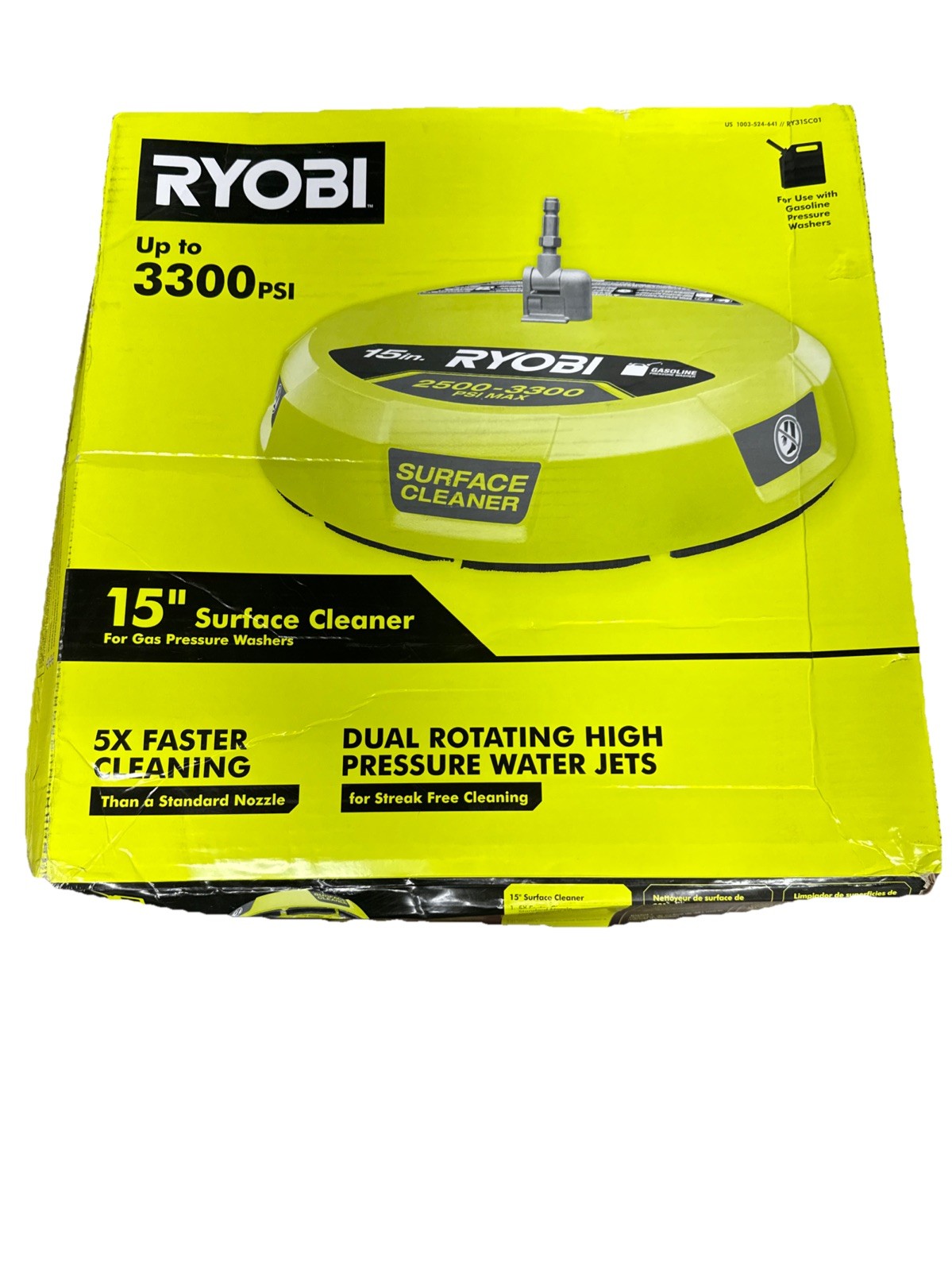 RYOBI 15 in. 3300 PSI Surface Cleaner for Gas Pressure Washer
