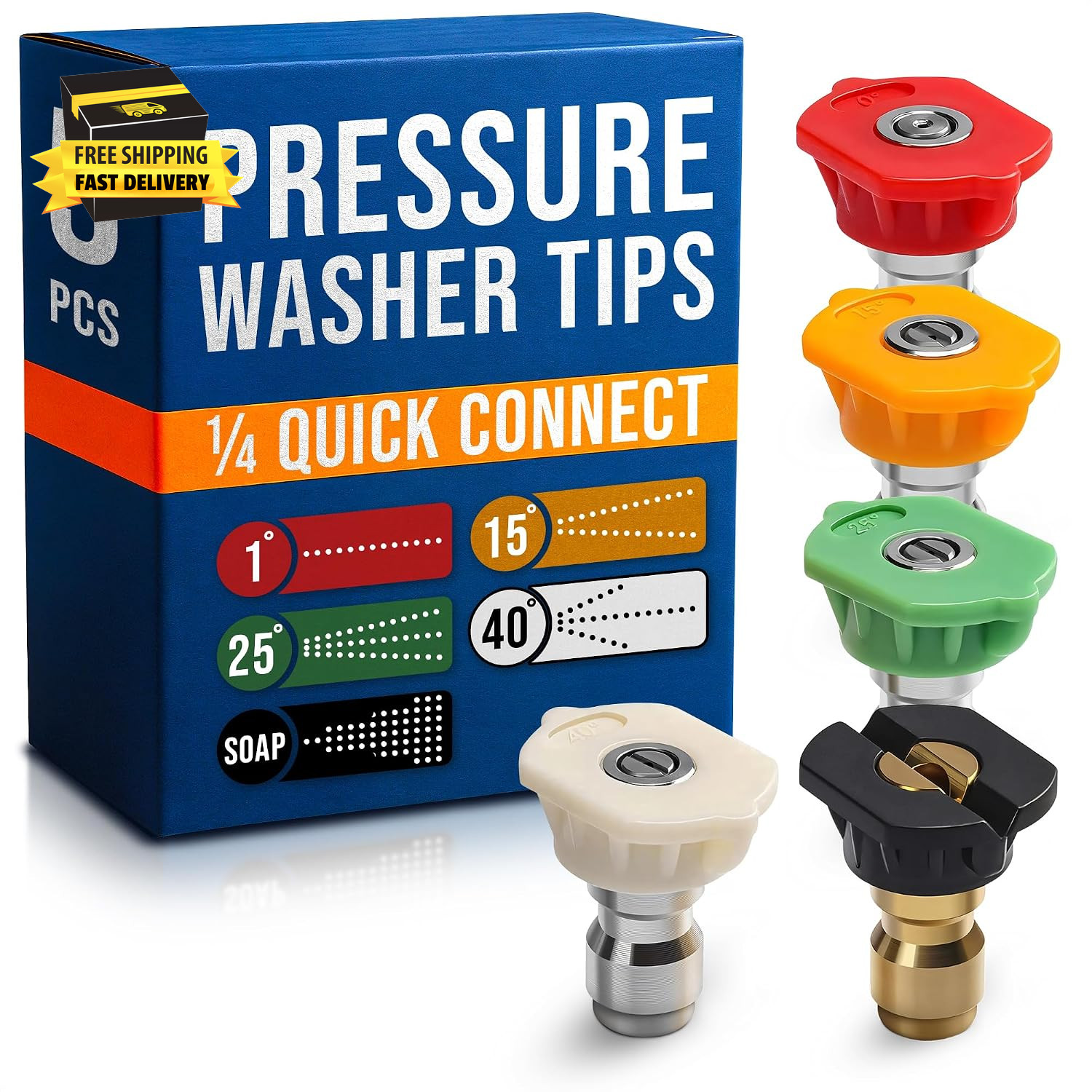 Pressure Washer Tips Set of 5 – Quick-Connect Foam Sprayer, Rust-Resistant & Ant
