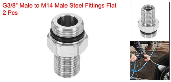 2Pcs Pressure Washer Adapter, G3/8″ Male to M14 Male Steel Fittings Flat