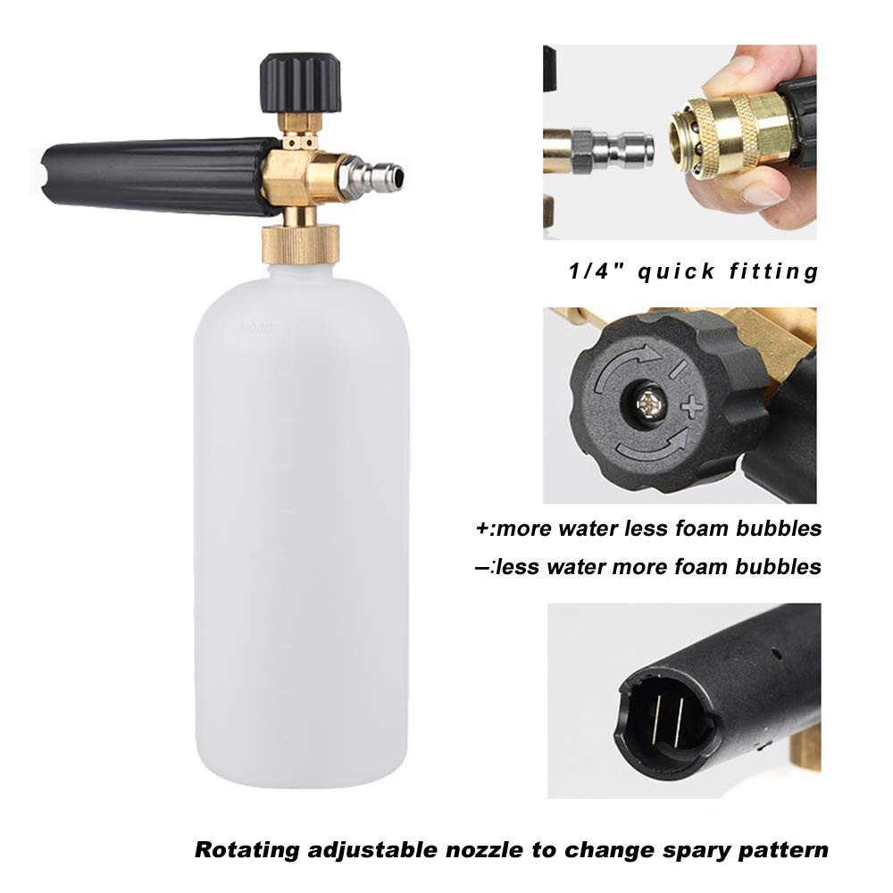 Foam Cannon with 1/4 Inch Quick Connector, 1 Liter Bottle, Professional Grade…