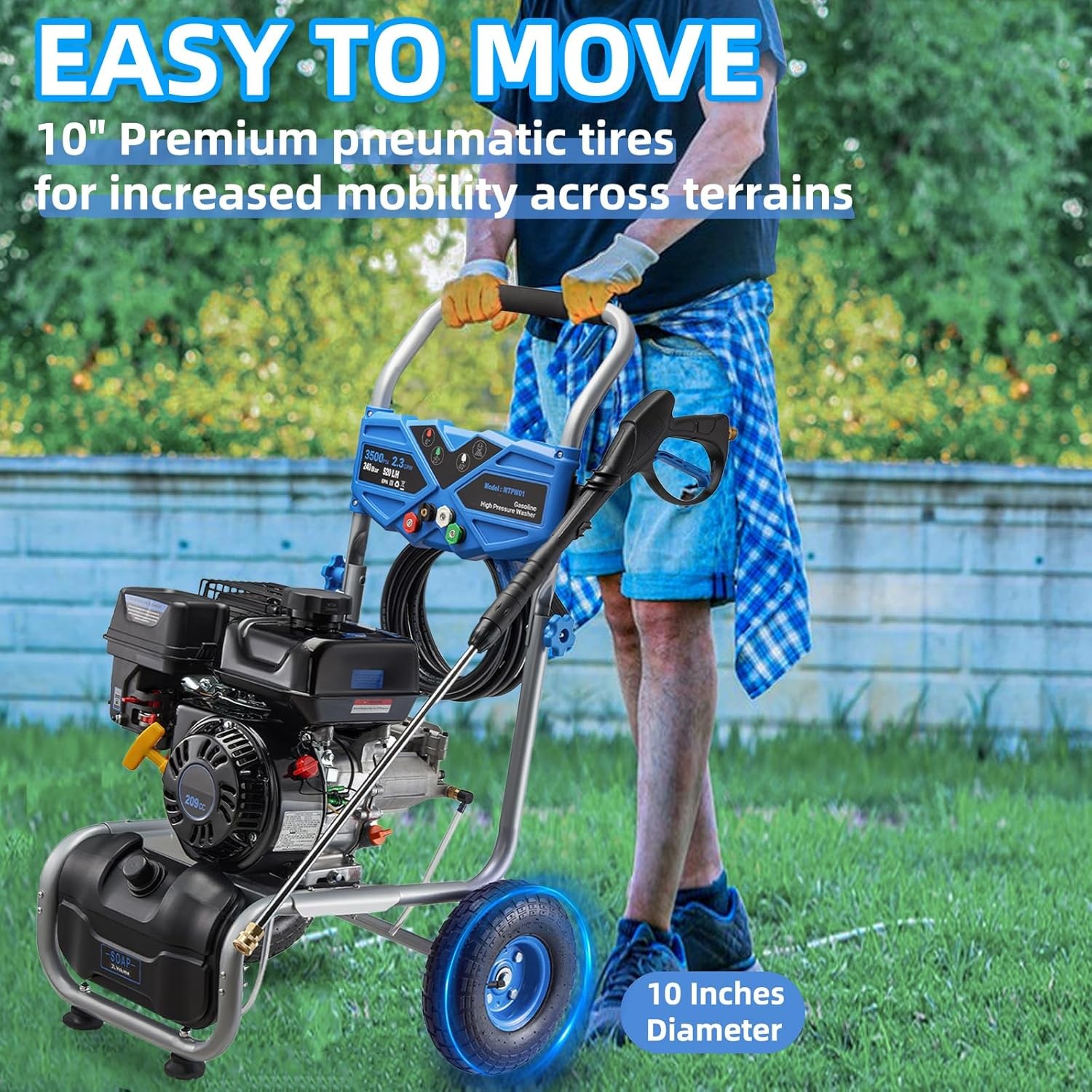 Gas High Pressure Washer 3500 PSI Cold Water Pressure Washer 2.3 209cc 4 Nozzles