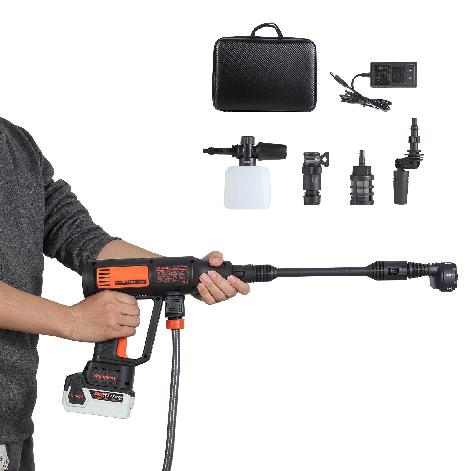 VEVOR Cordless Pressure Washer 1200PSI MAX with Brushless Motor for Home Garden