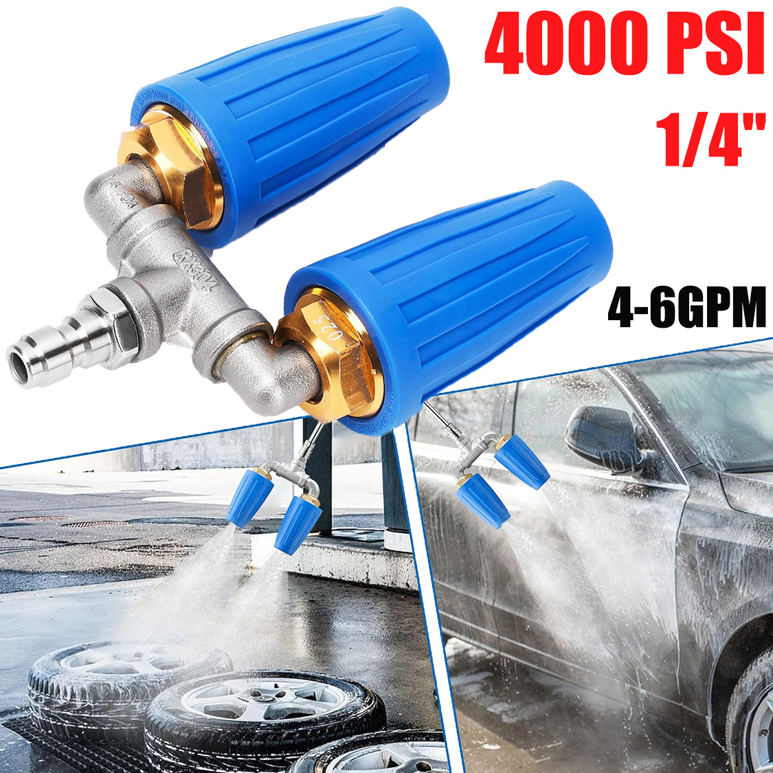 High-Pressure Washer Rotating Dual Turbo Nozzle Spray Tip 1/4″ 4000PSI 4-6GPM US
