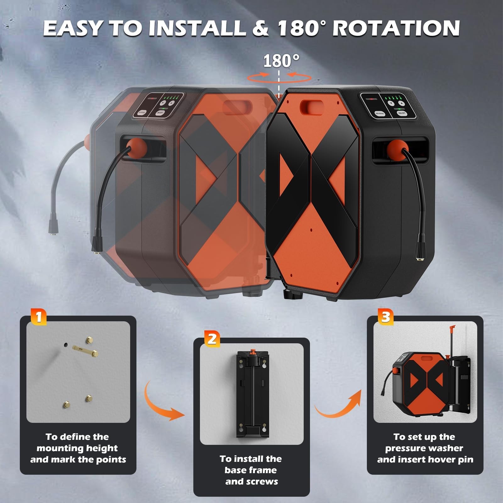 DGIVOVO GFCI Wall Mounted 5000PSIMAX PowerWasher with 100FT Retractable Hose,…