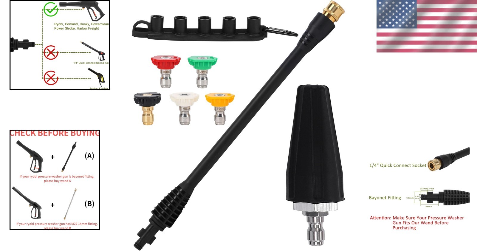 Durable 16-Inch Pressure Washer Accessories Set – Turbo Nozzle & 5 Tips Included