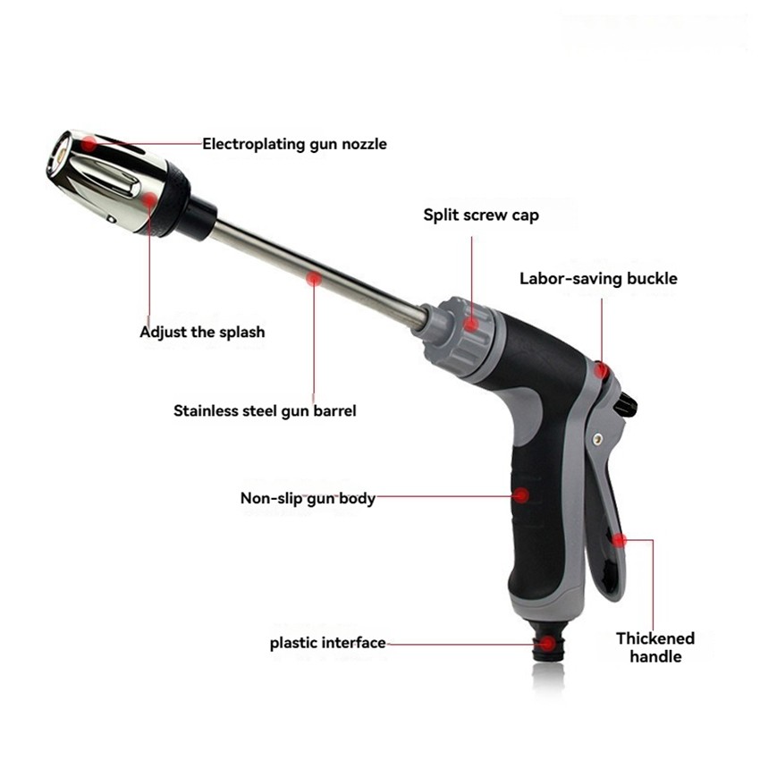 T8 Car Wash High-Pressure Water Gun Metal Extension Pole Rubber-Coated Handle