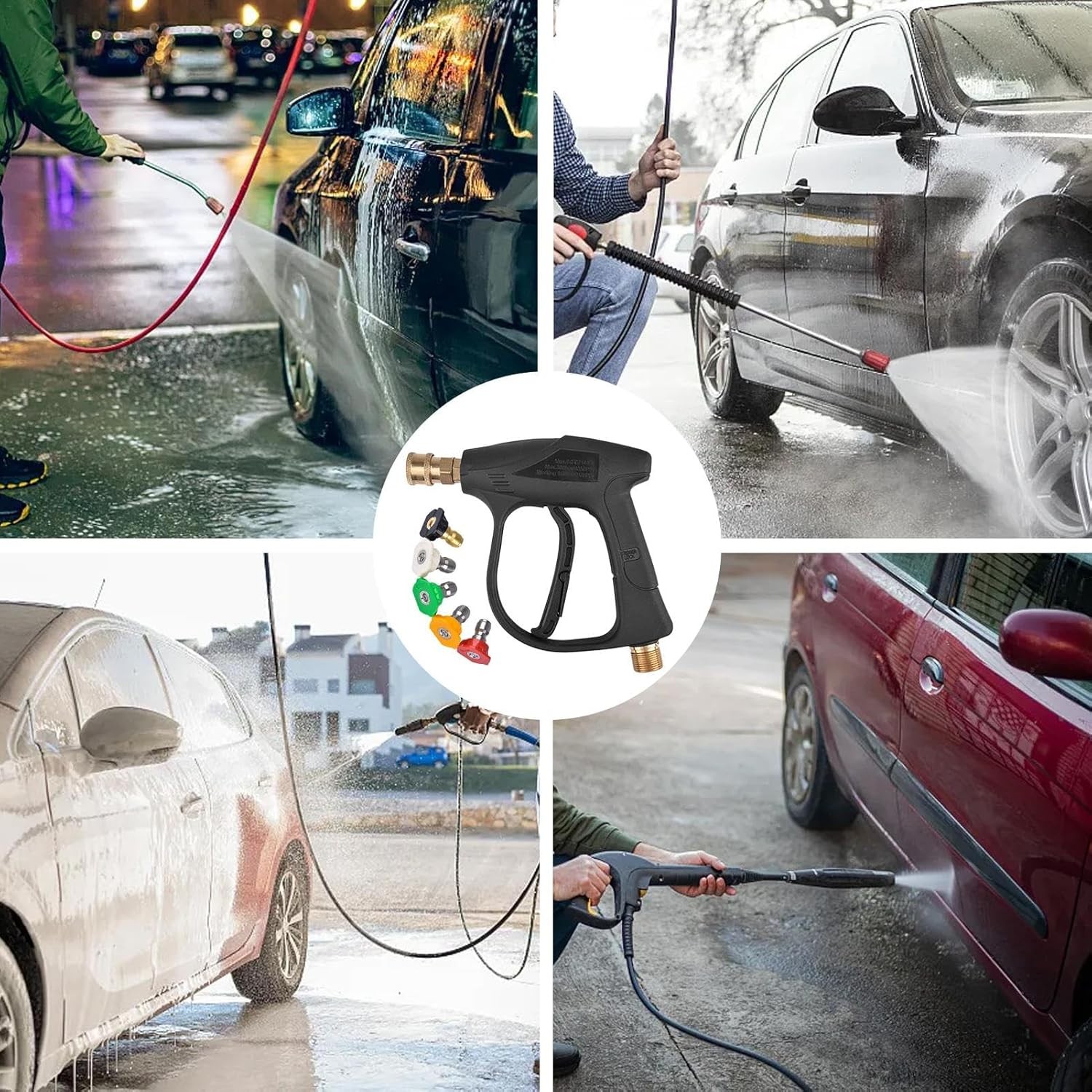 1/4″ High Pressure Washer Gun 4000 PSI Car Wash Foam Spray Short Wand w/5 Nozzle