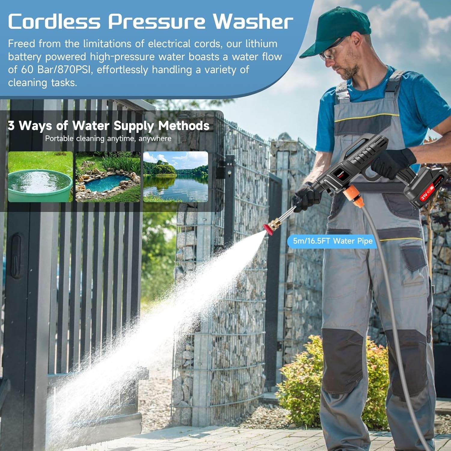 Cordless Electric High Pressure Water Spray Car Gun 850PSI Portable Washer Clean