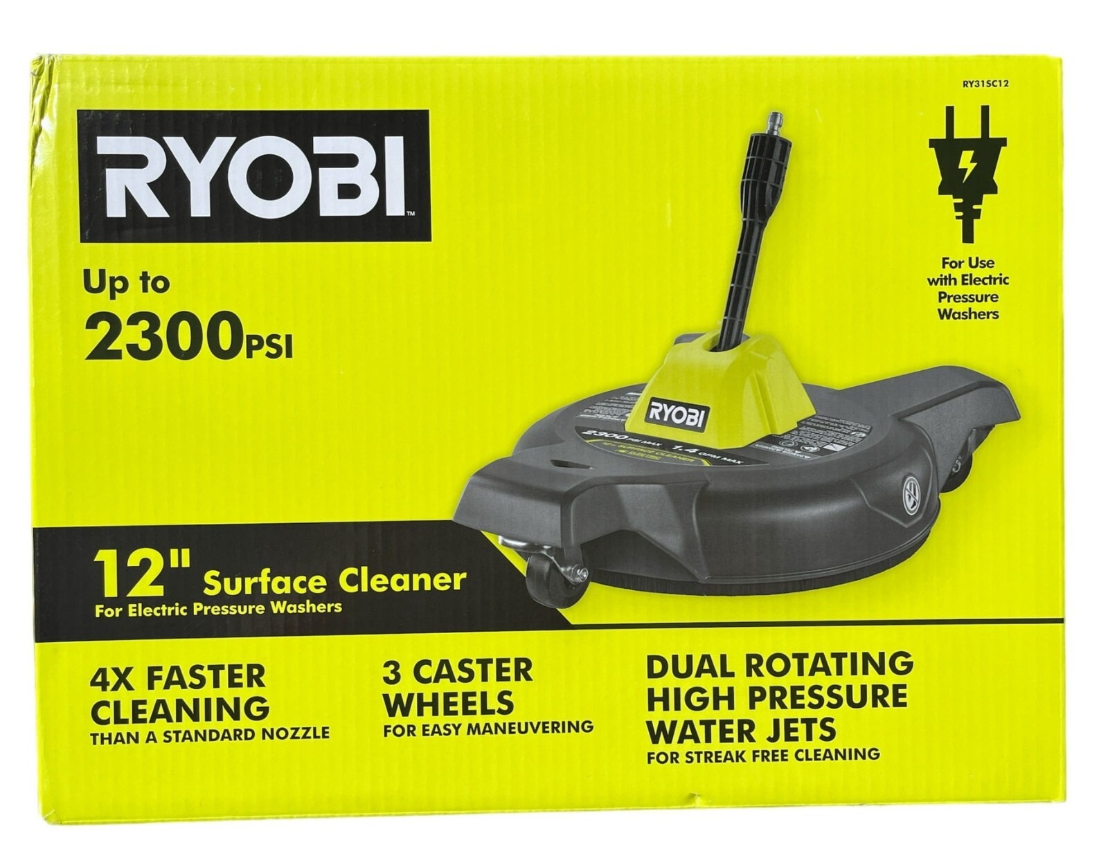 RYOBI 12″ 3100PSI Electric Pressure Washer Surface Cleaner Attachment RY31SC312