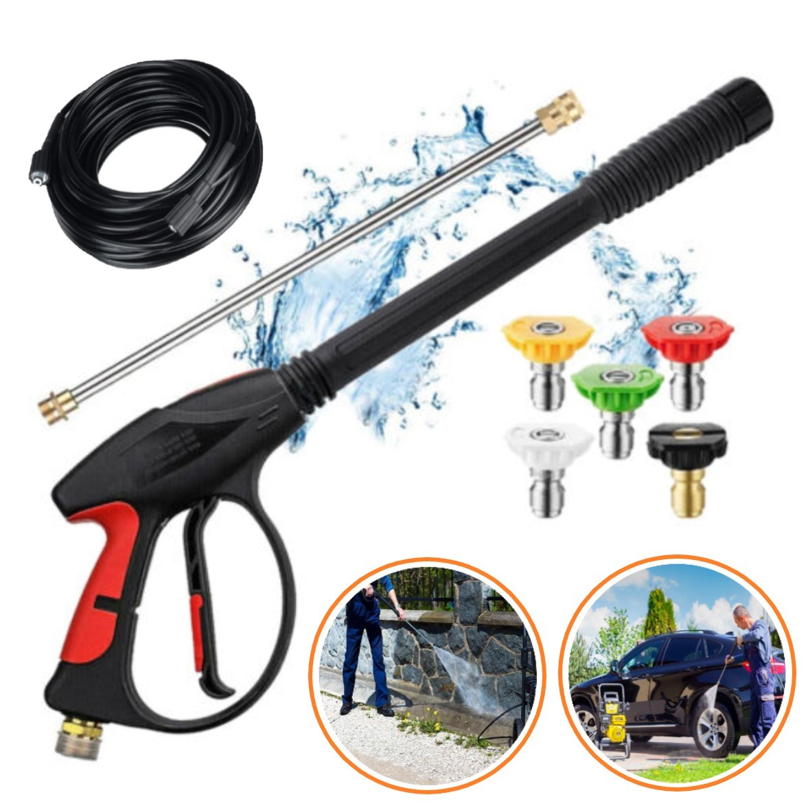 High Pressure Power Washer Spray Gun Wand Lance w/ Nozzle Tips 30FT Hose Kit M22