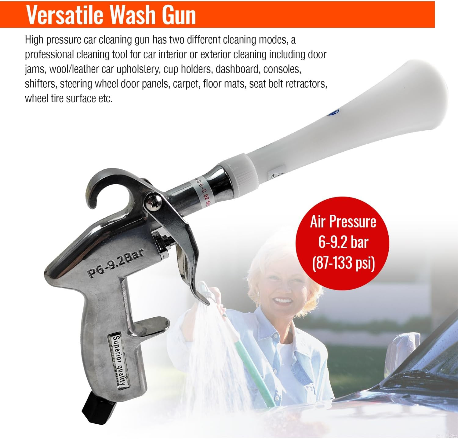 Aluminium Car Cleaning Gun with Tapered Nozzle, Air Blower for Car Detailing, Ai