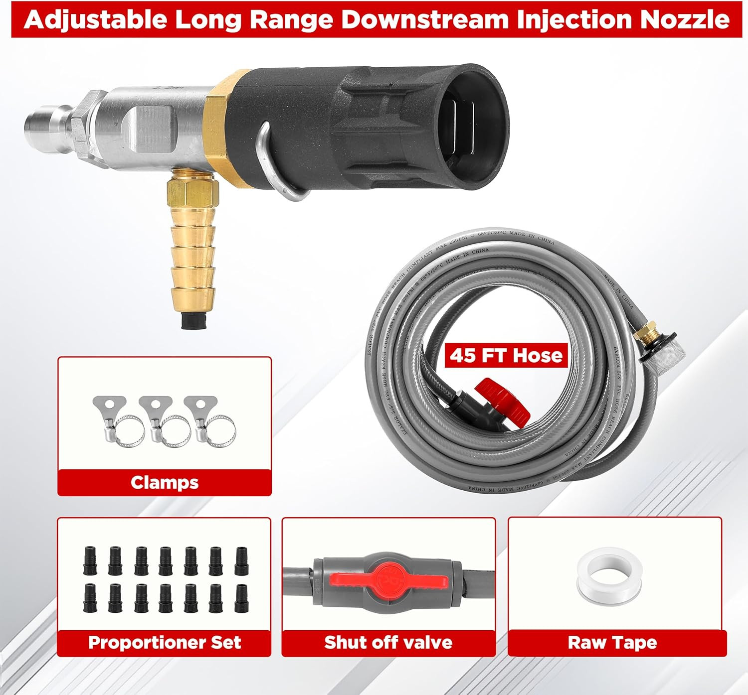 Adjustable Long-Range External Chemical Injection for Pressure Washer, Downstrea