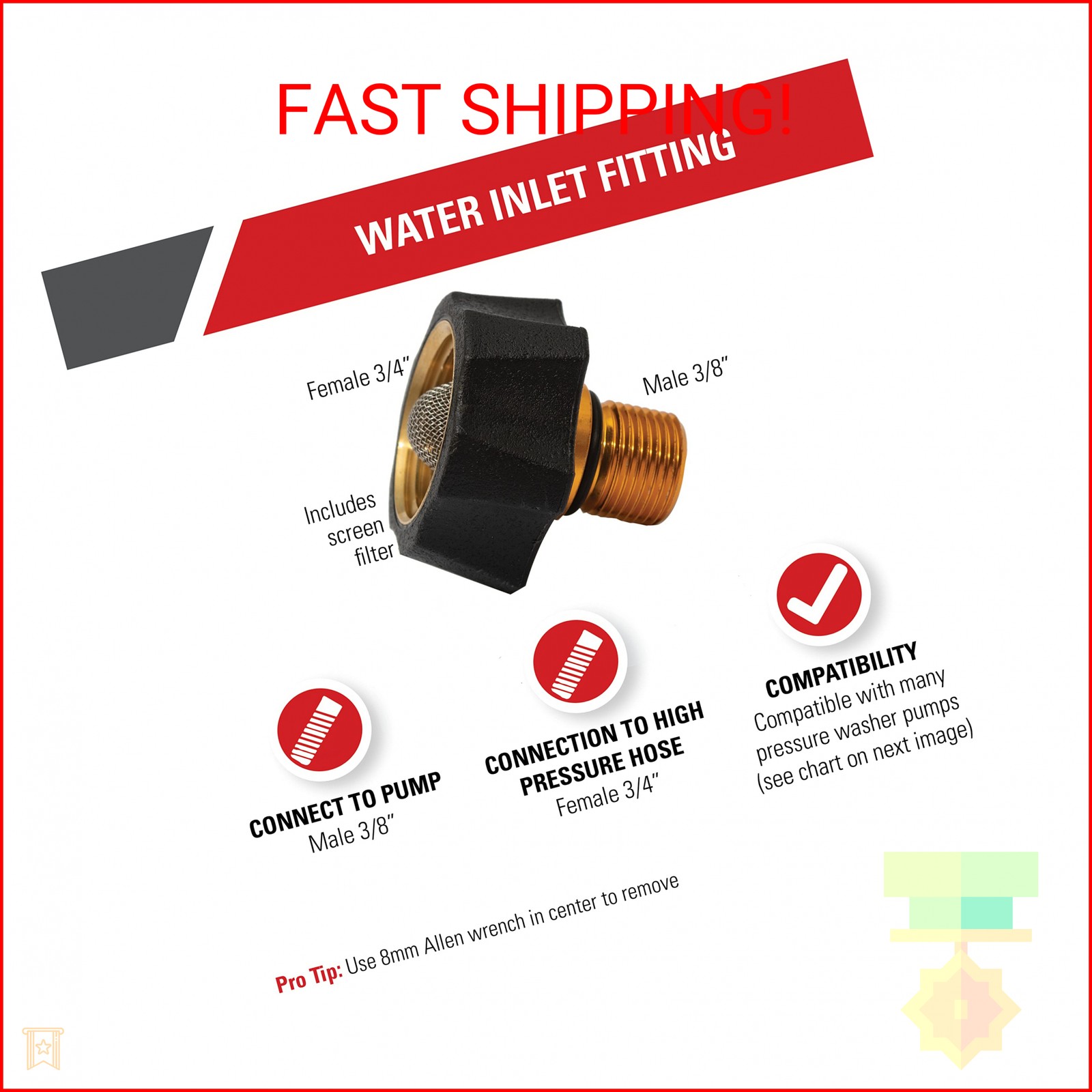 Simpson Cleaning 7112362 Water Inlet Fitting for Multiple Pressure Washer Pumps