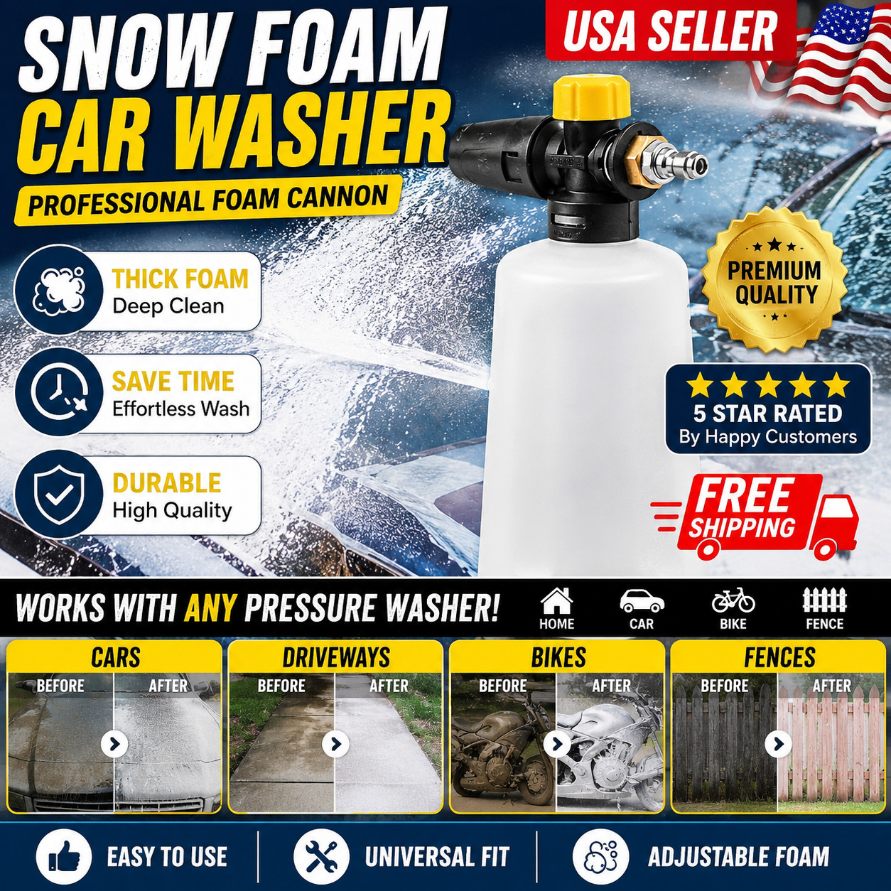 Car Cleaning Wash Pressure Washer Snow Foam Lance Cannon Sprayer Gun Soap Bottle