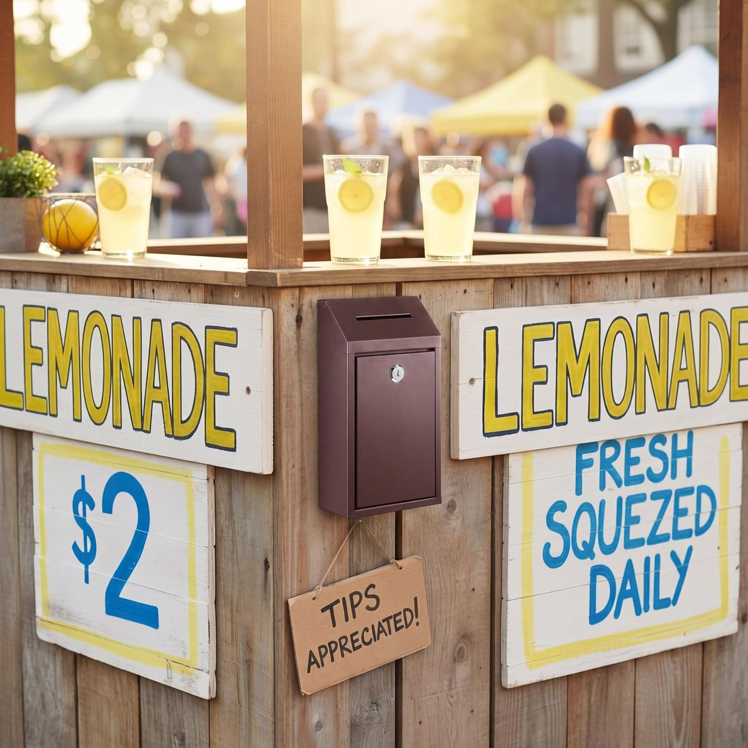 Metal Money Drop Donation Cash Box for Farm Stand Collection Safe Suggestion Box
