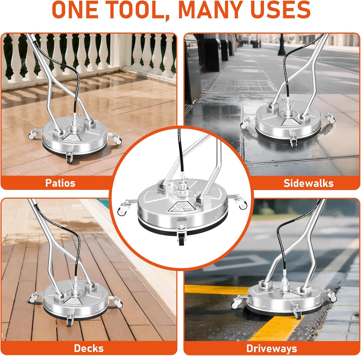18″ Dual Handle Pressure Washer Surface Cleaner with 4 Wheels, 4000 PSI Max Stai