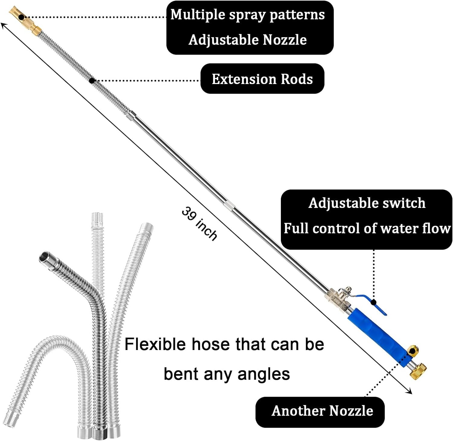 High Pressure Water Wand with Three Interchangeable Nozzles for Versatile Use