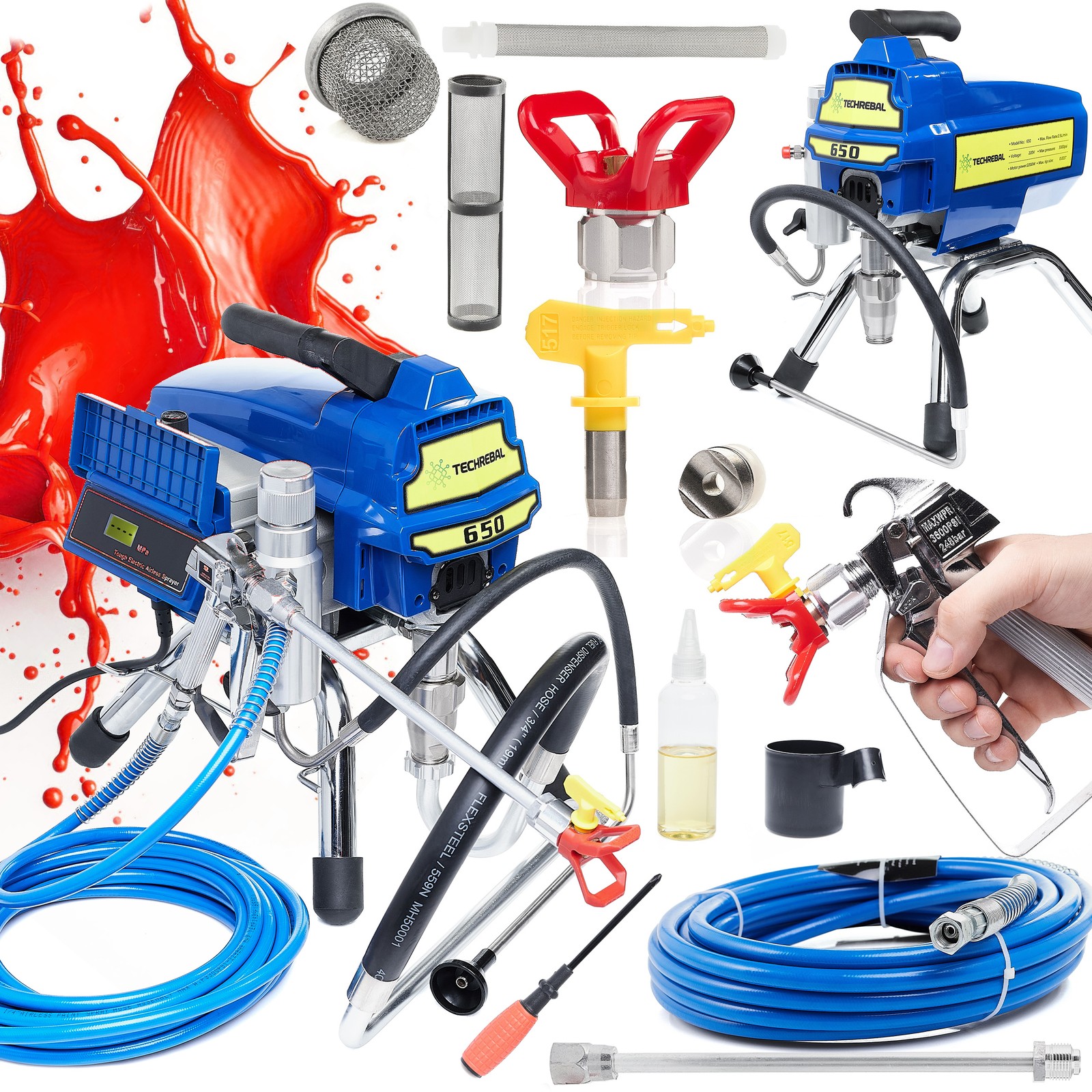 2200W piston hydrodynamic pump with gun, nozzle, 10m hose and Techrebal lance