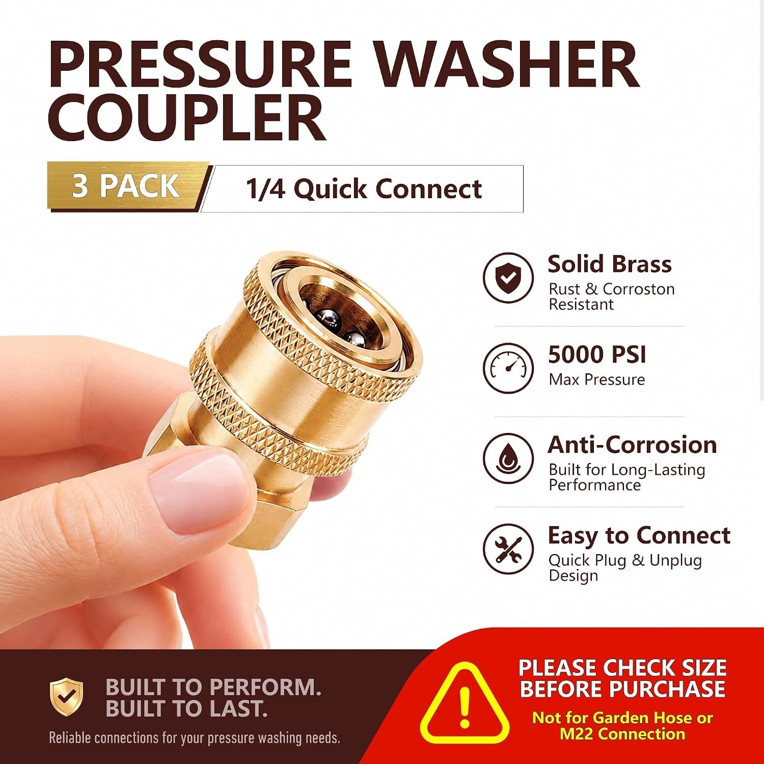 Pressure Washer Fittings 3 Pack Brass 1/4 Inch Quick Connect Coupler to Femal…