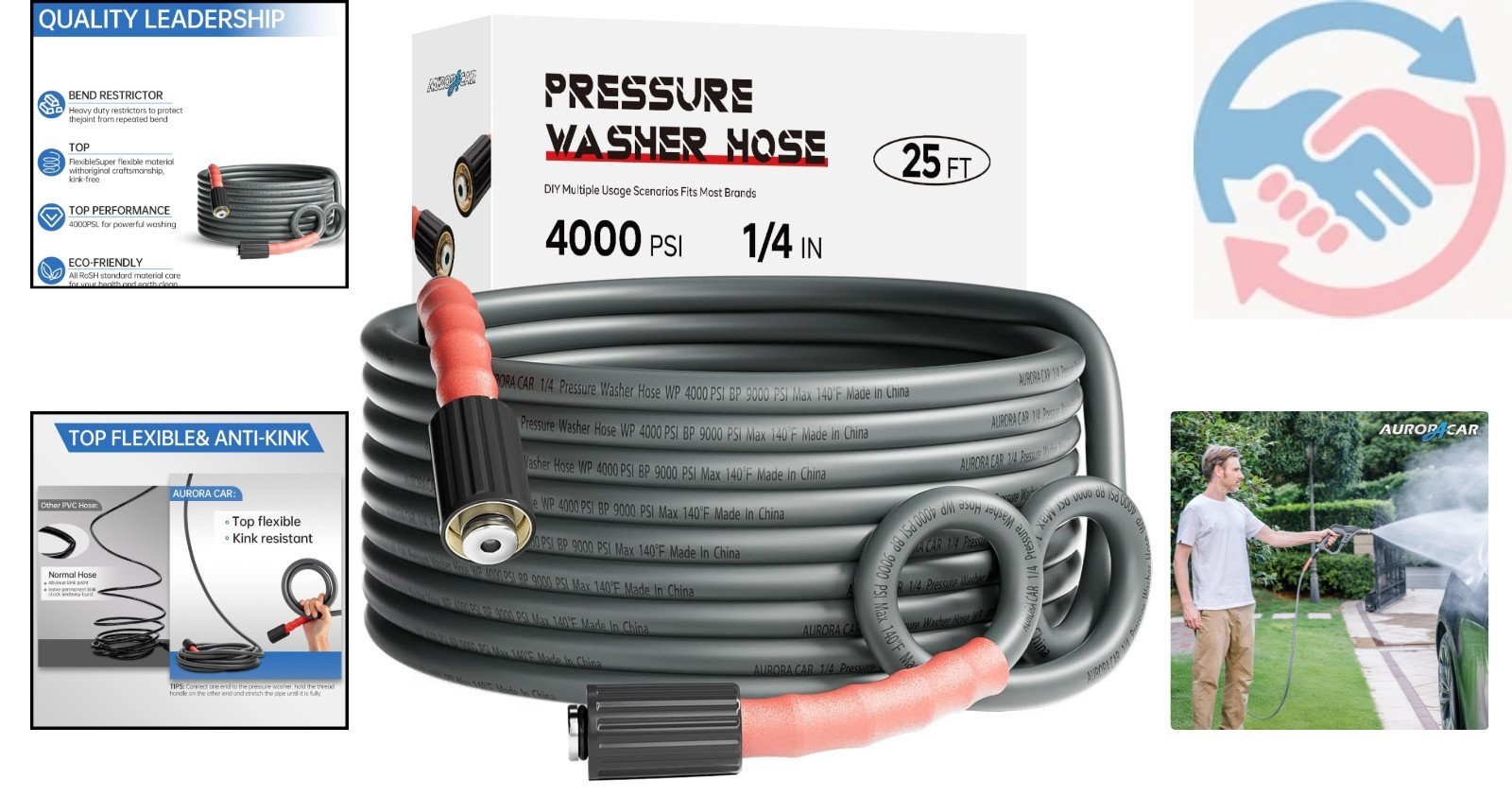 25FT Kink-Resistant Pressure Washer Hose – 4000 PSI, M22 Compatible