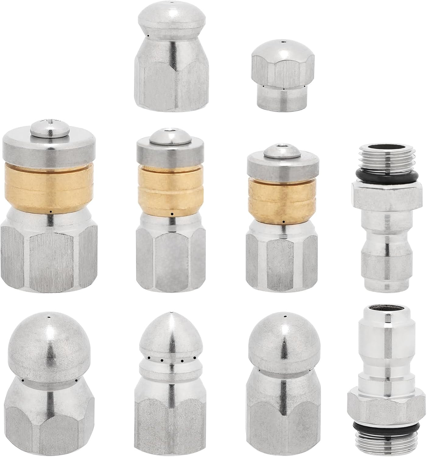 10Pcs Sewer Jetter Nozzle Kit Stainless Steel, Pressure Washer Sewer Jetter Nozz