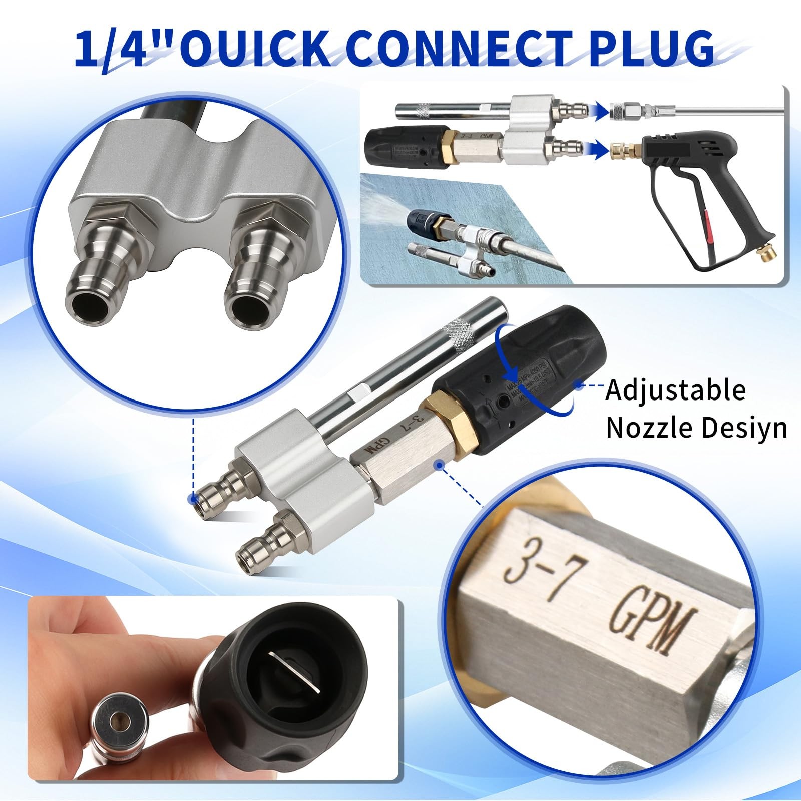 M5 Twist Nozzle for Pressure Washer Adjustable Long Range Shooter Tip 3-7 GPM…