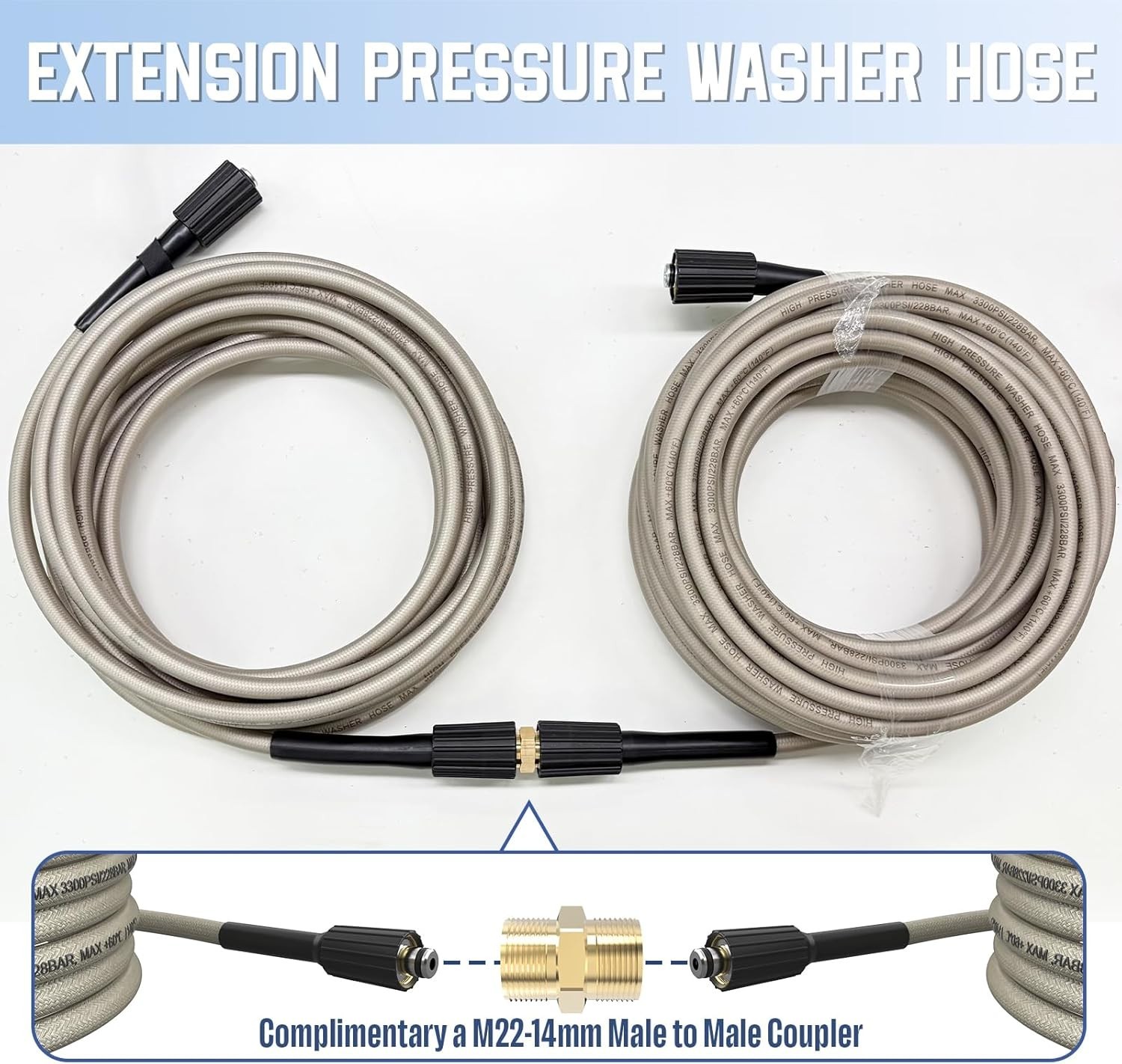 50 FT PVC High Pressure Washer Hose with Kink Resistance & Quick Connect – Gray