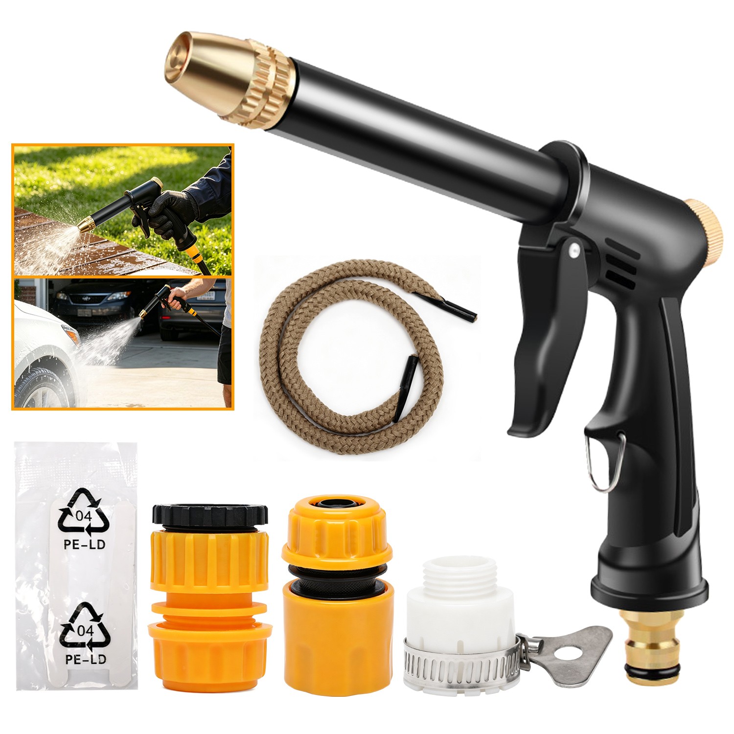 Adjustable High Pressure Car Cleaning Gun & Garden Sprayer (1 Gun+ 3 Connectors)