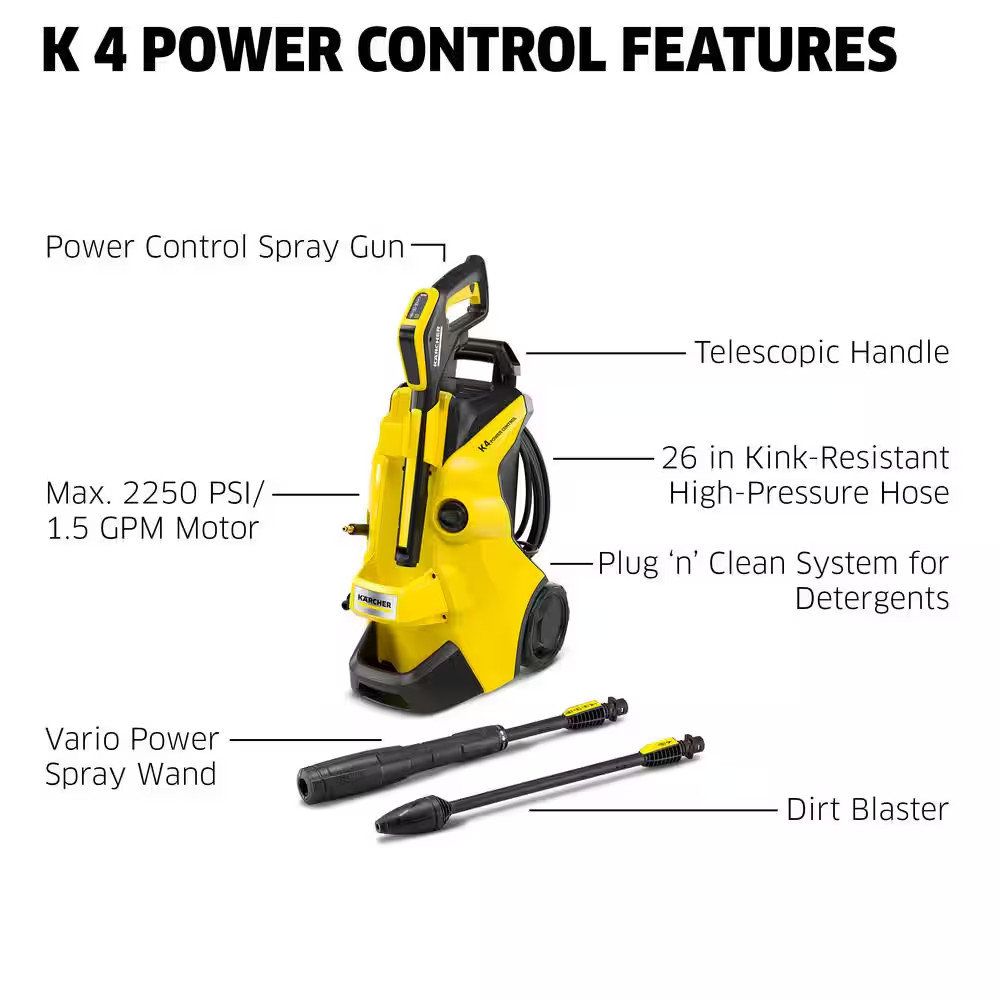 2250 Max PSI 1.5 GPM K 4 Power Control Cold Water Corded Electric Induction Pres