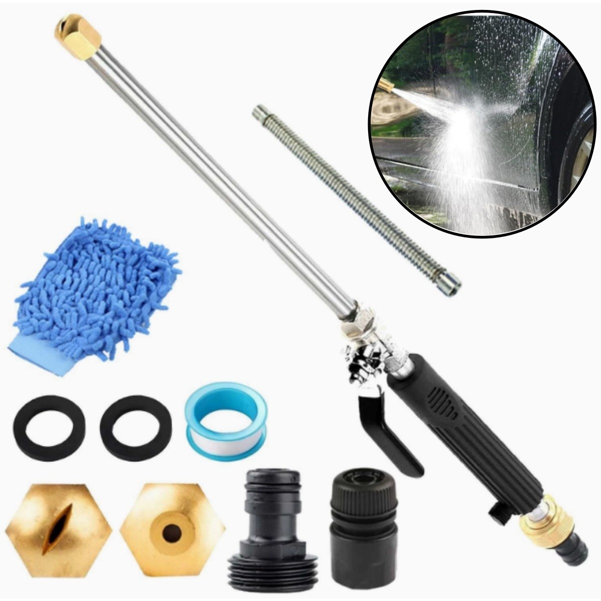 Jet Nozzle 18″ High Presure Power Washer Wand w/Nozzles & Hose Connector & Glove