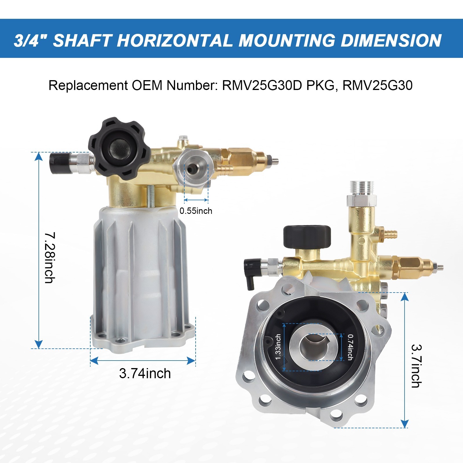 New RMV2.5G30 PRESSURE WASHER PUMP AXIAL, 2.5GPM 3000 PSI, 3400 RPM, 3/4″ SHAFT
