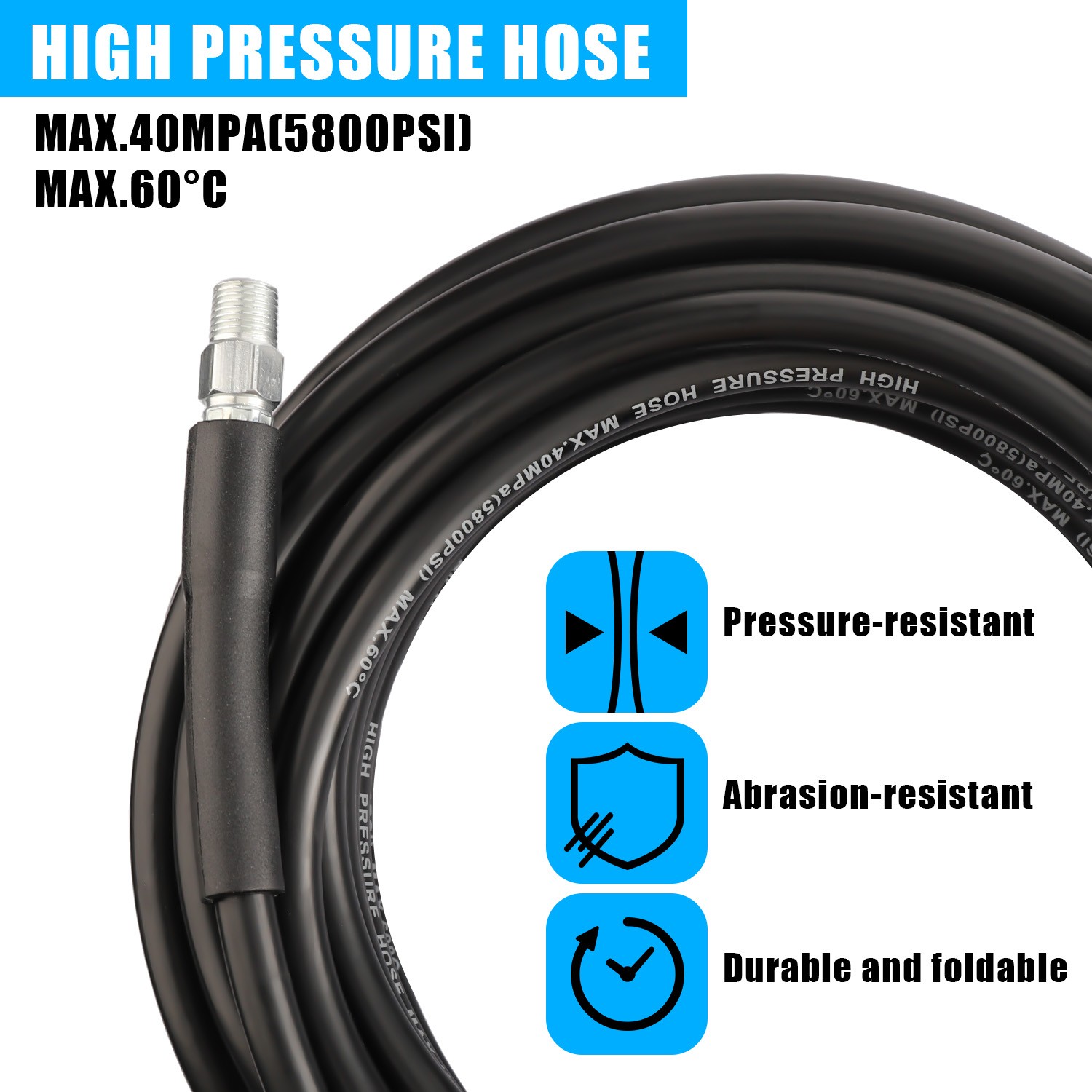 50FT 5800PSI Sewer Jetter Nozzles Kit Drain Cleaning Hose for Pressure Washer US