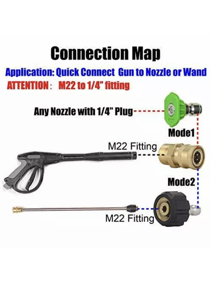Mingle Pressure Washer Adapter Set Quick Connect Gun to Wand M22 14mm to 1/4 …