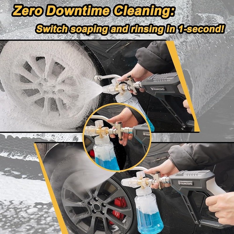 Pressure Washer Foam Cannon Dual Connector Lance Short Gun Nozzle Tips 1500 PSI