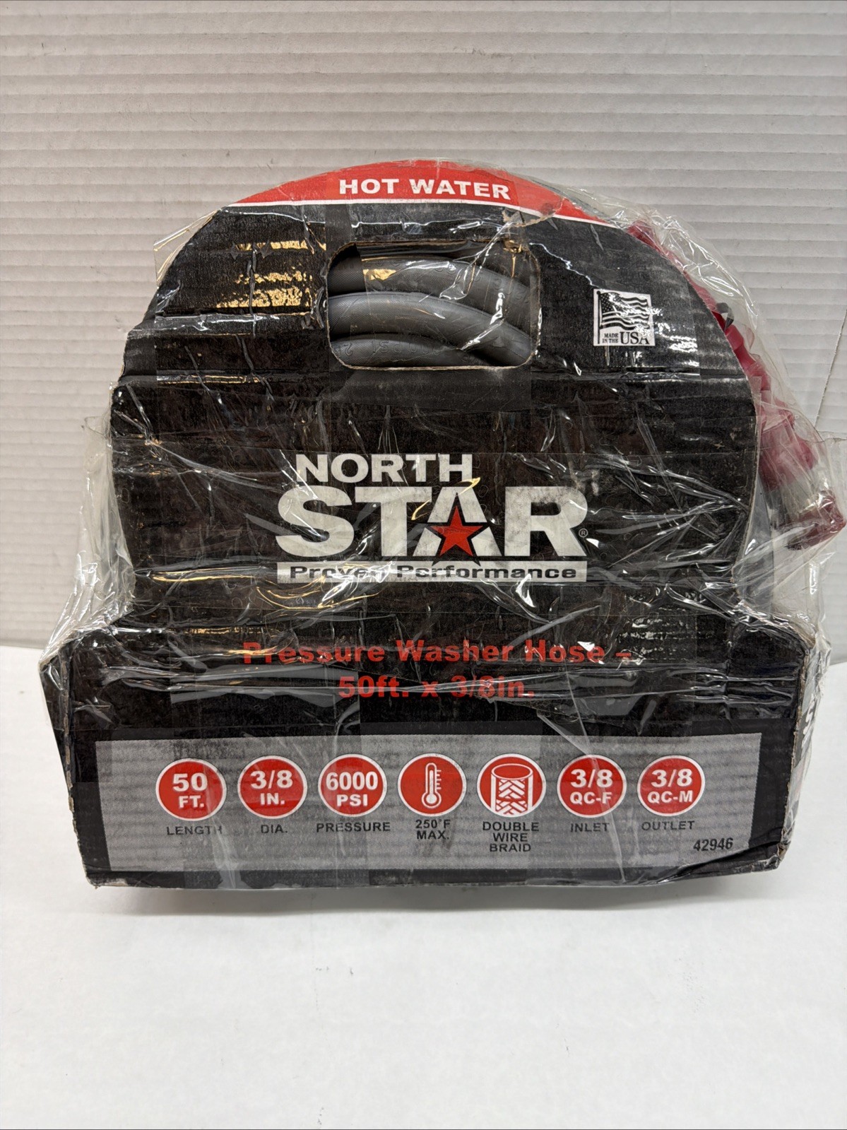 NorthStar Hot Water Nonmarking Pressure Washer Hose, 6000 PSI, 50ft. x 3/8in.