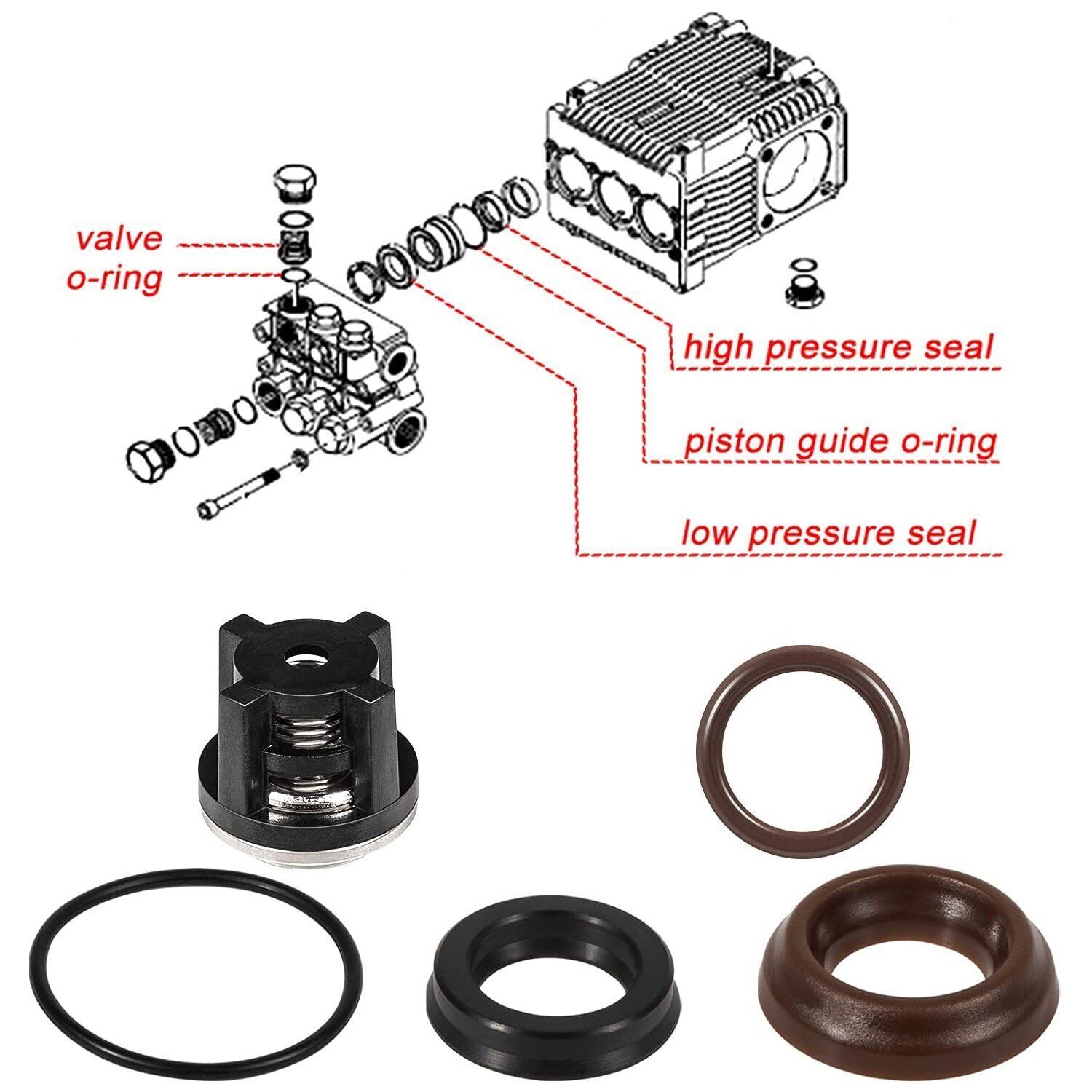 AR1828 Check Valve + AR1857 Packing Kit For Annovi Reverberi 18mm XR RK RKA RKV
