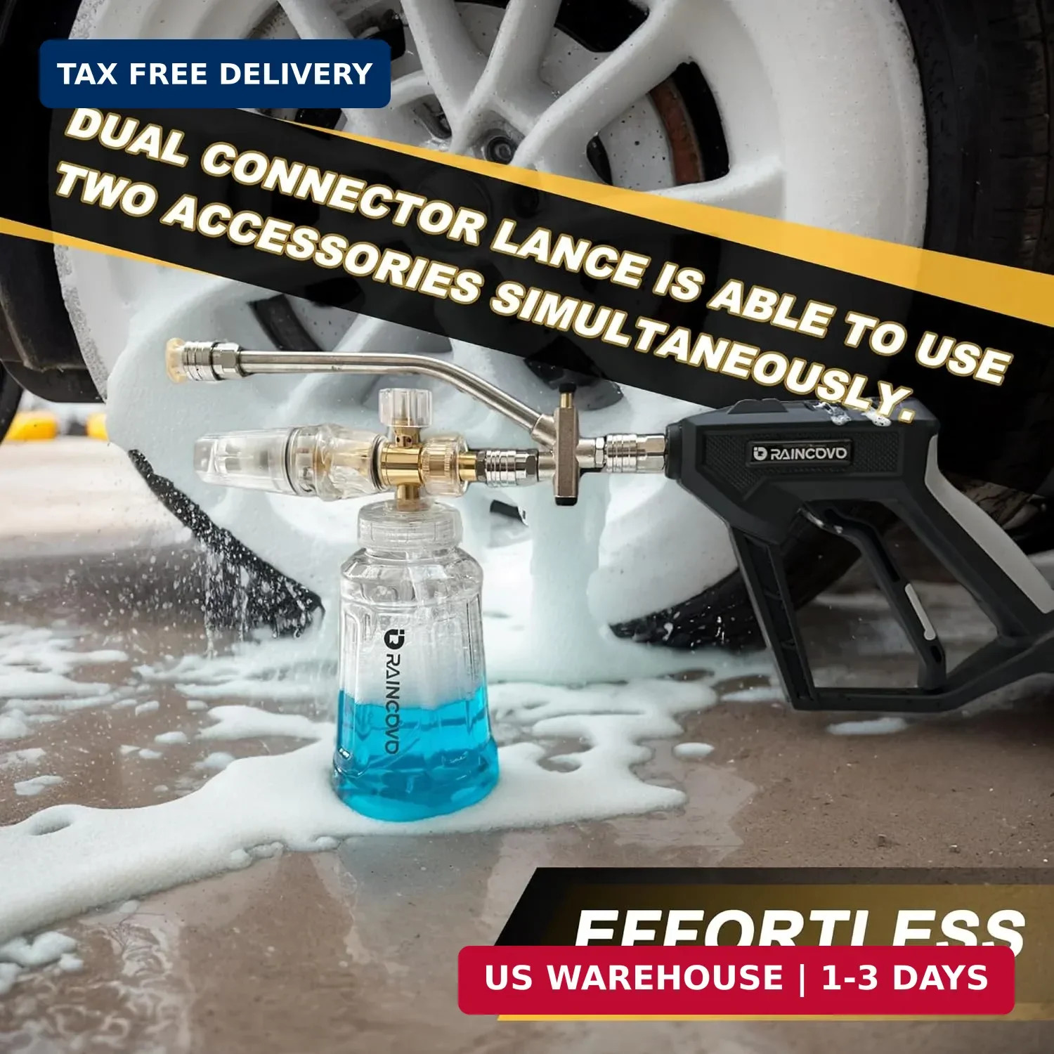 Raincovo Foam Cannon with Short Pressure Washer Gun, Dual Connector Accessories,