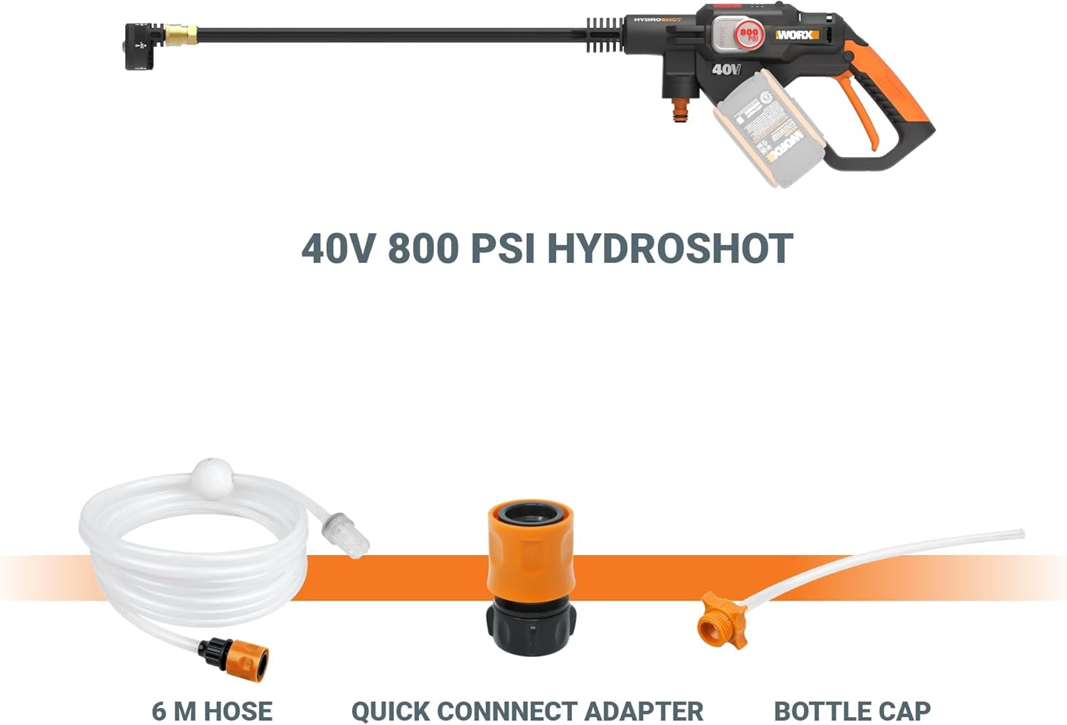 WORX 40V Powershare Hydroshot, 800 PSI Brushless Portable Power Cleaner, 5-In-1