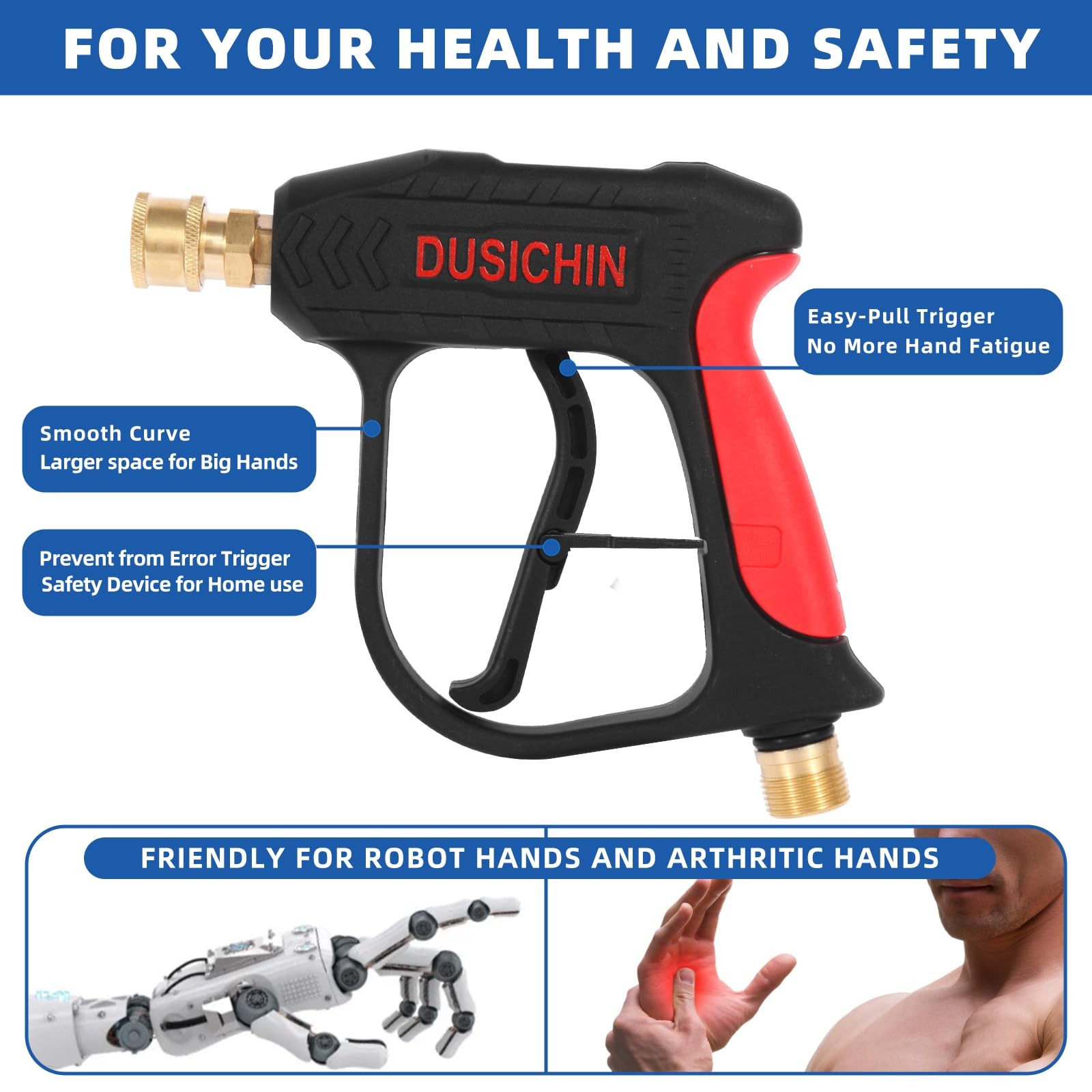 DUSICHIN DUS-220 Short Wand High Pressure Washer Gun,3000 PSI Max, 5 Pressure